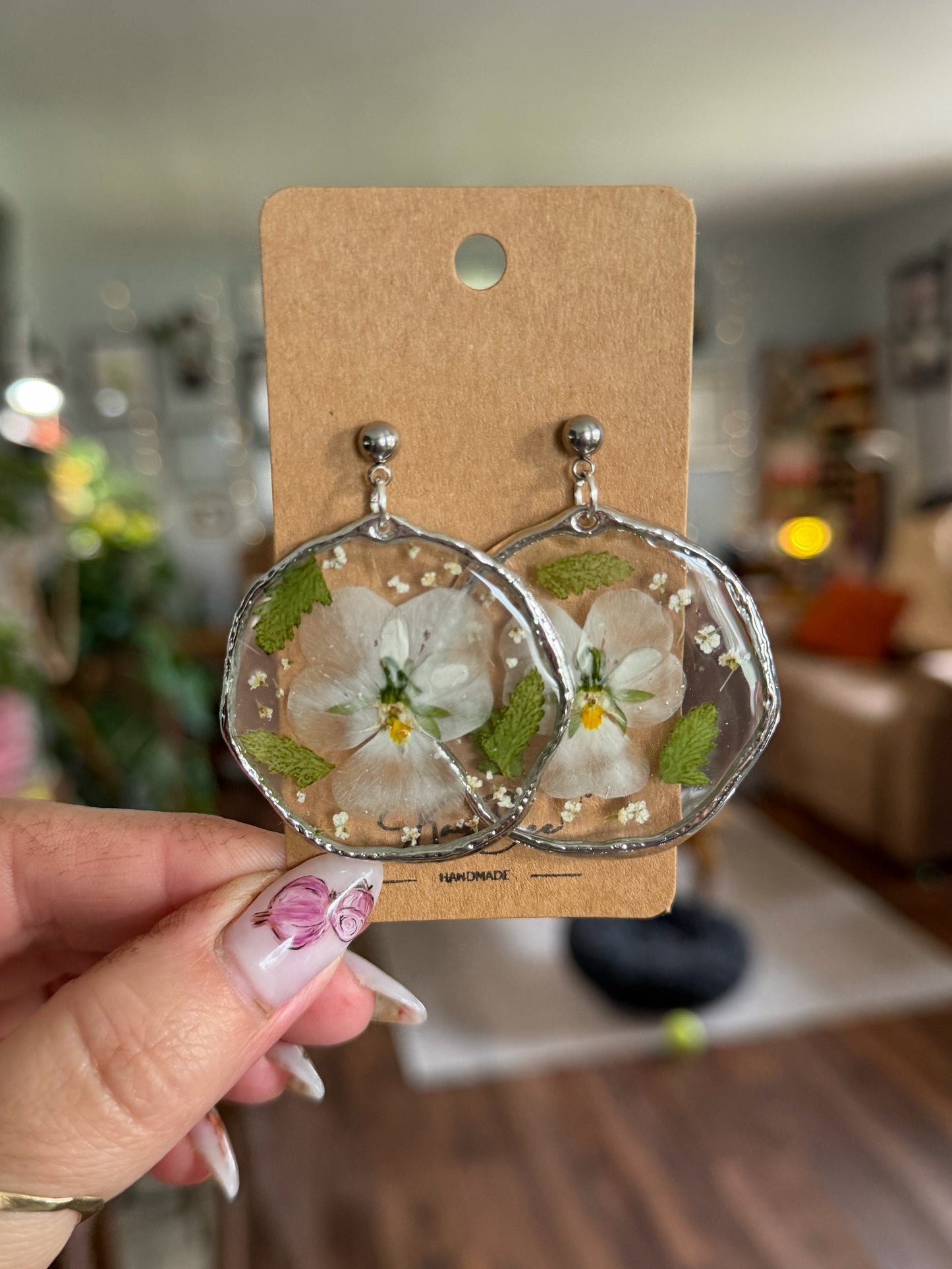 White Viola Earrings