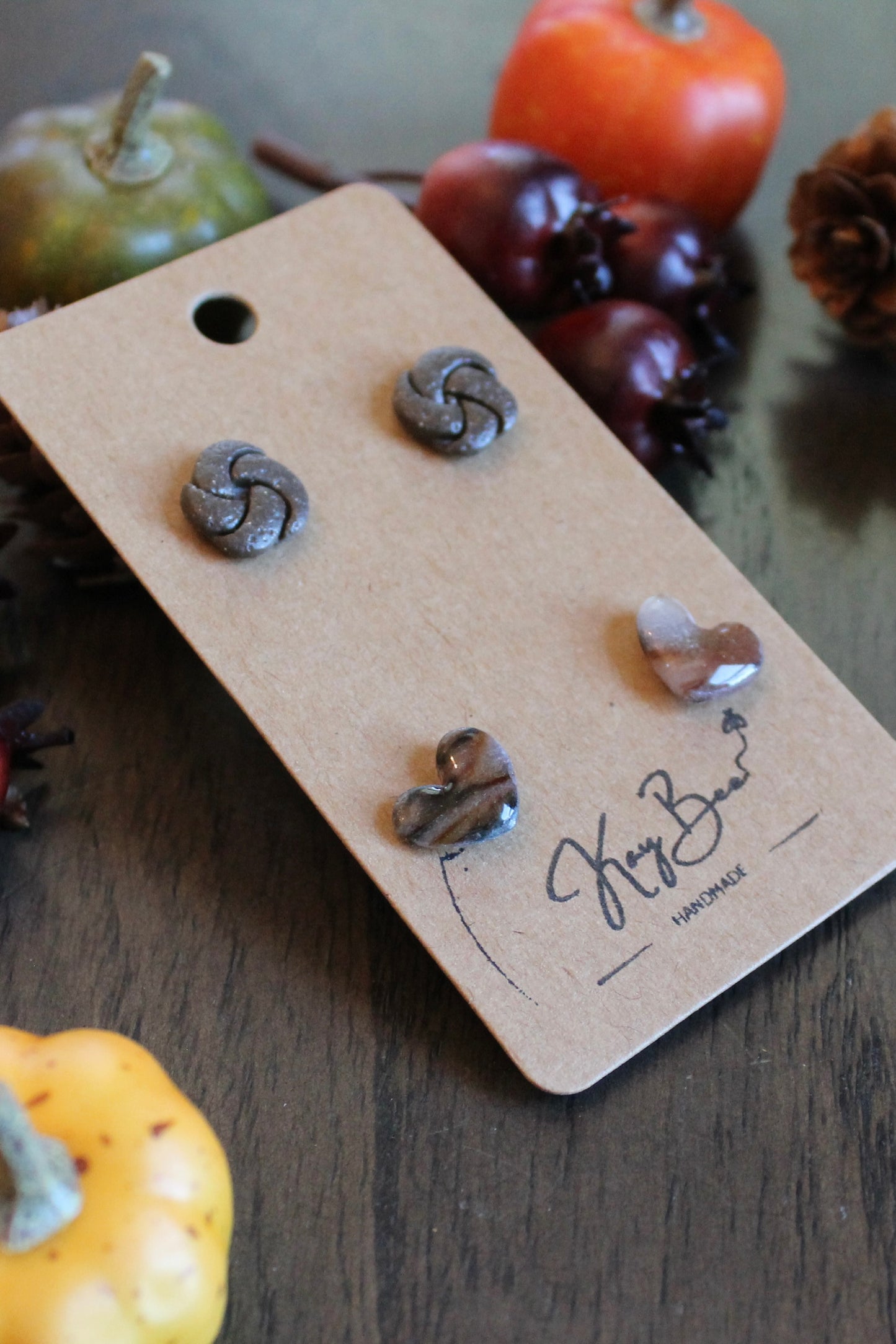 Marble Heart and Knot Studs
