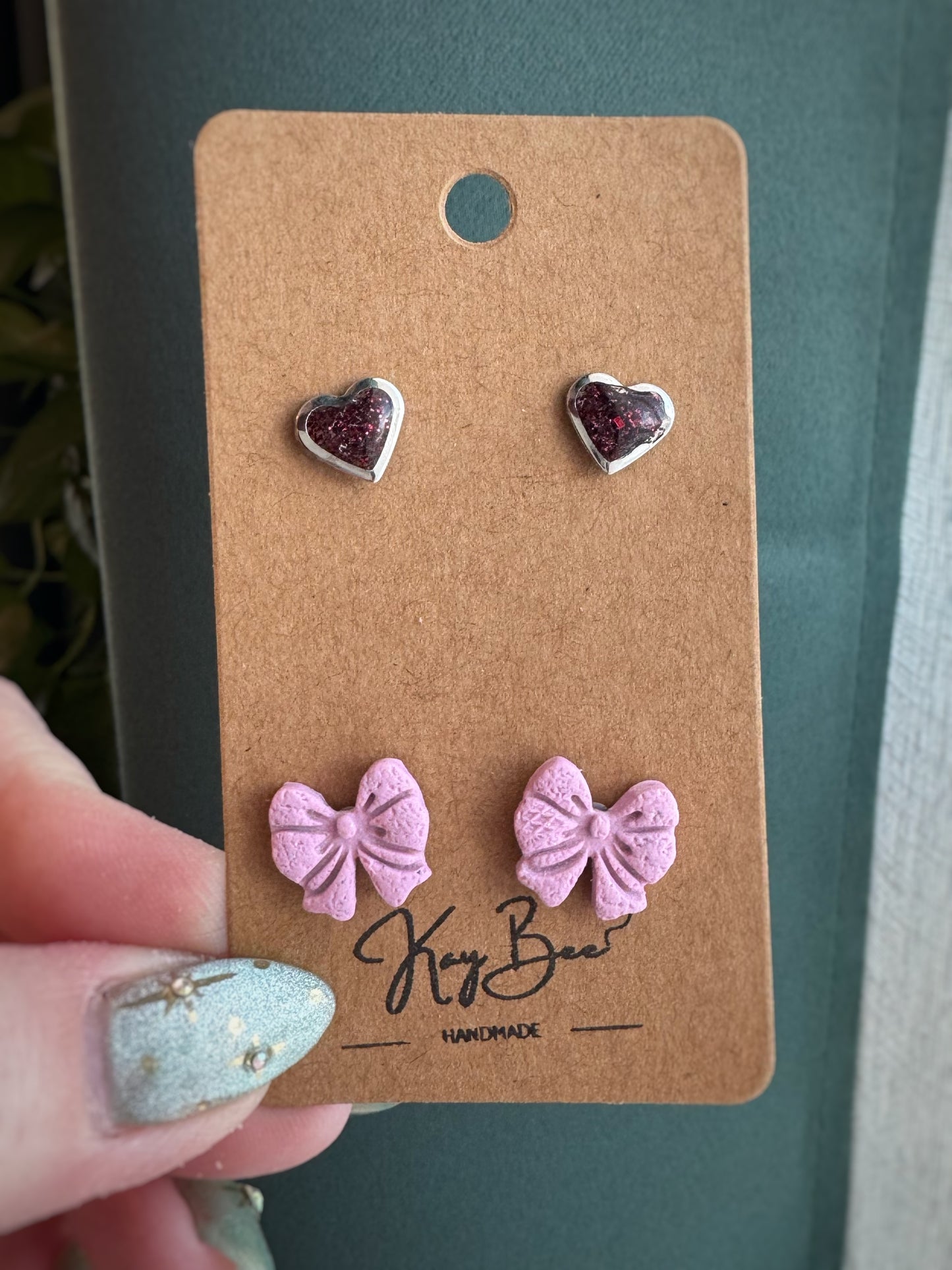 Glitter Heart & Bow Studs