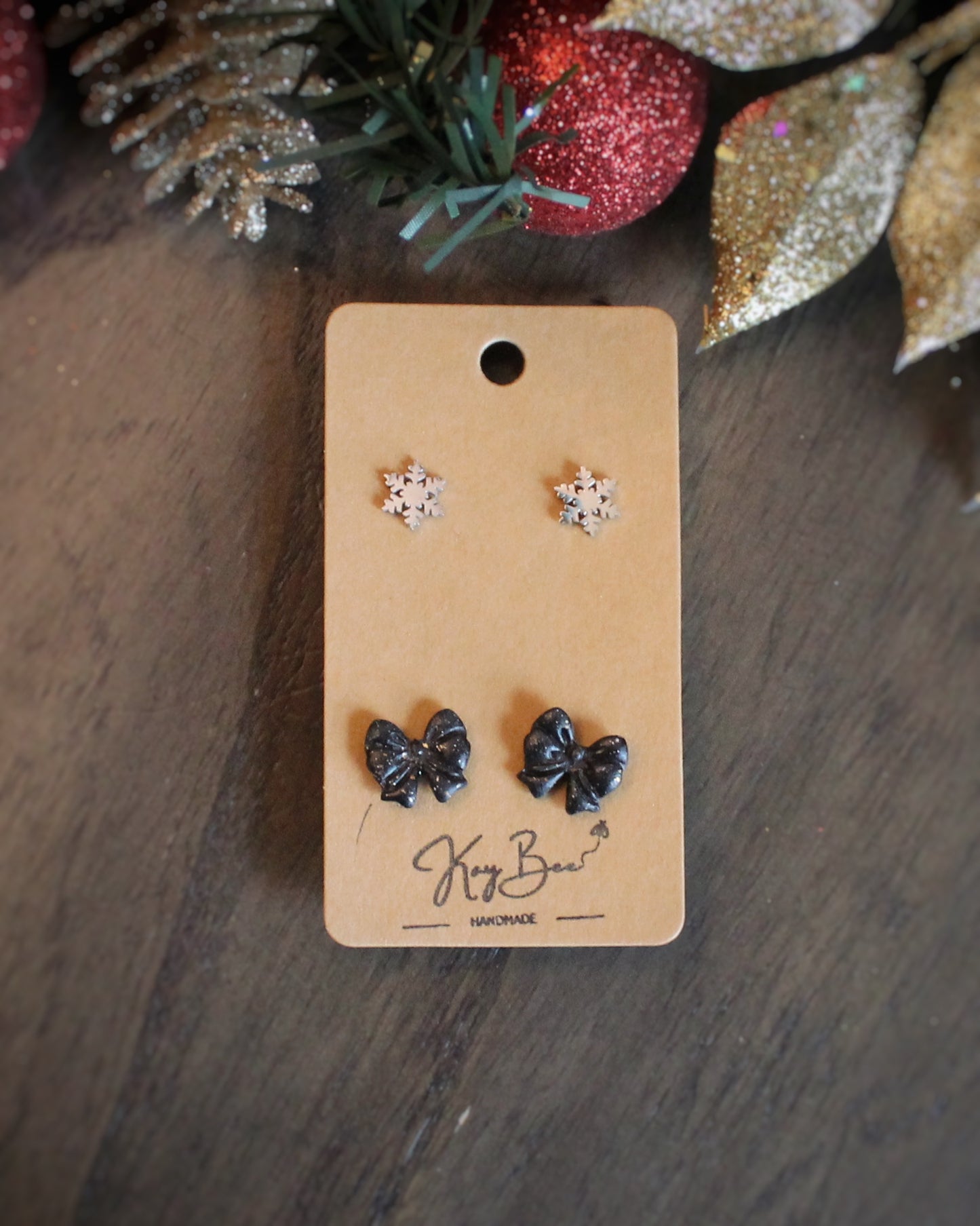 Black Metallic Bow Studs