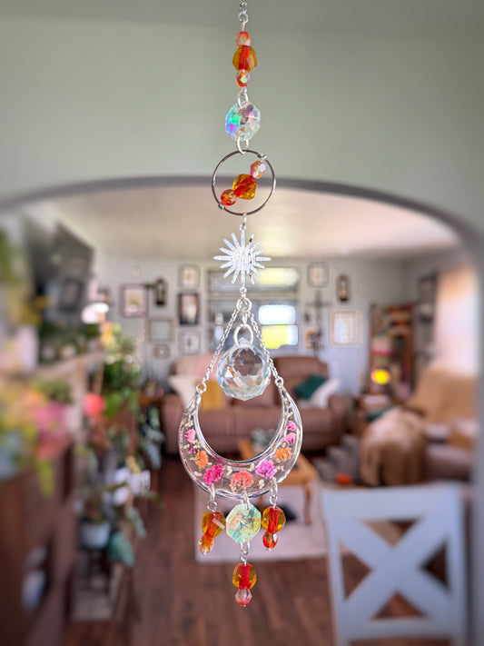 Pink and Orange Baby’s Breath Moon Sun Catcher