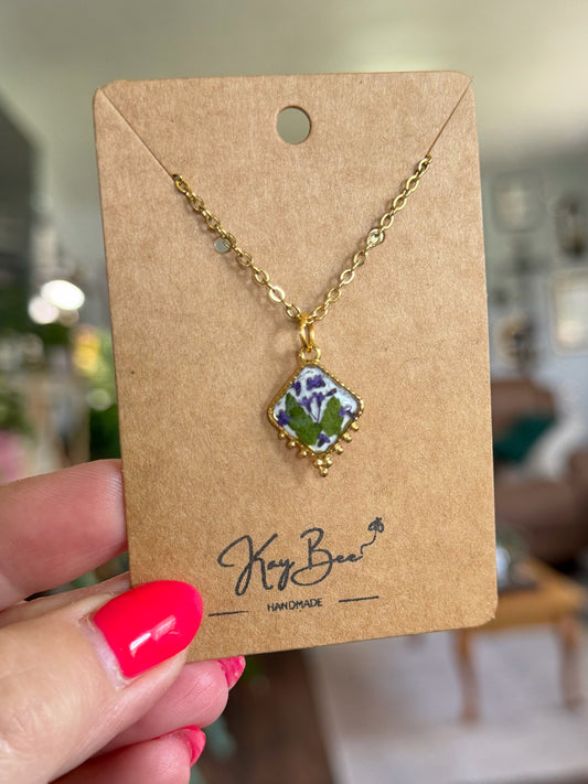 Beaded Diamond Purple Flower Necklace