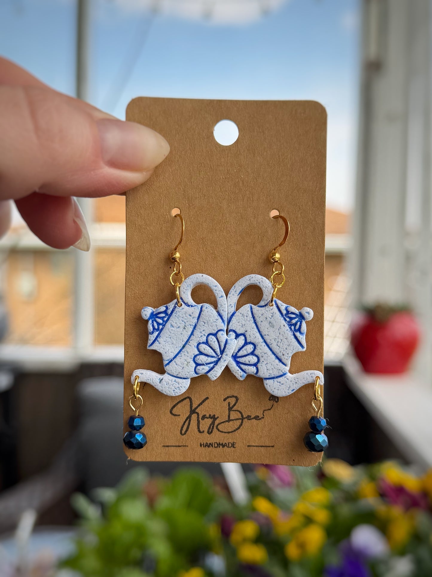Blue Tea Pot Earrings