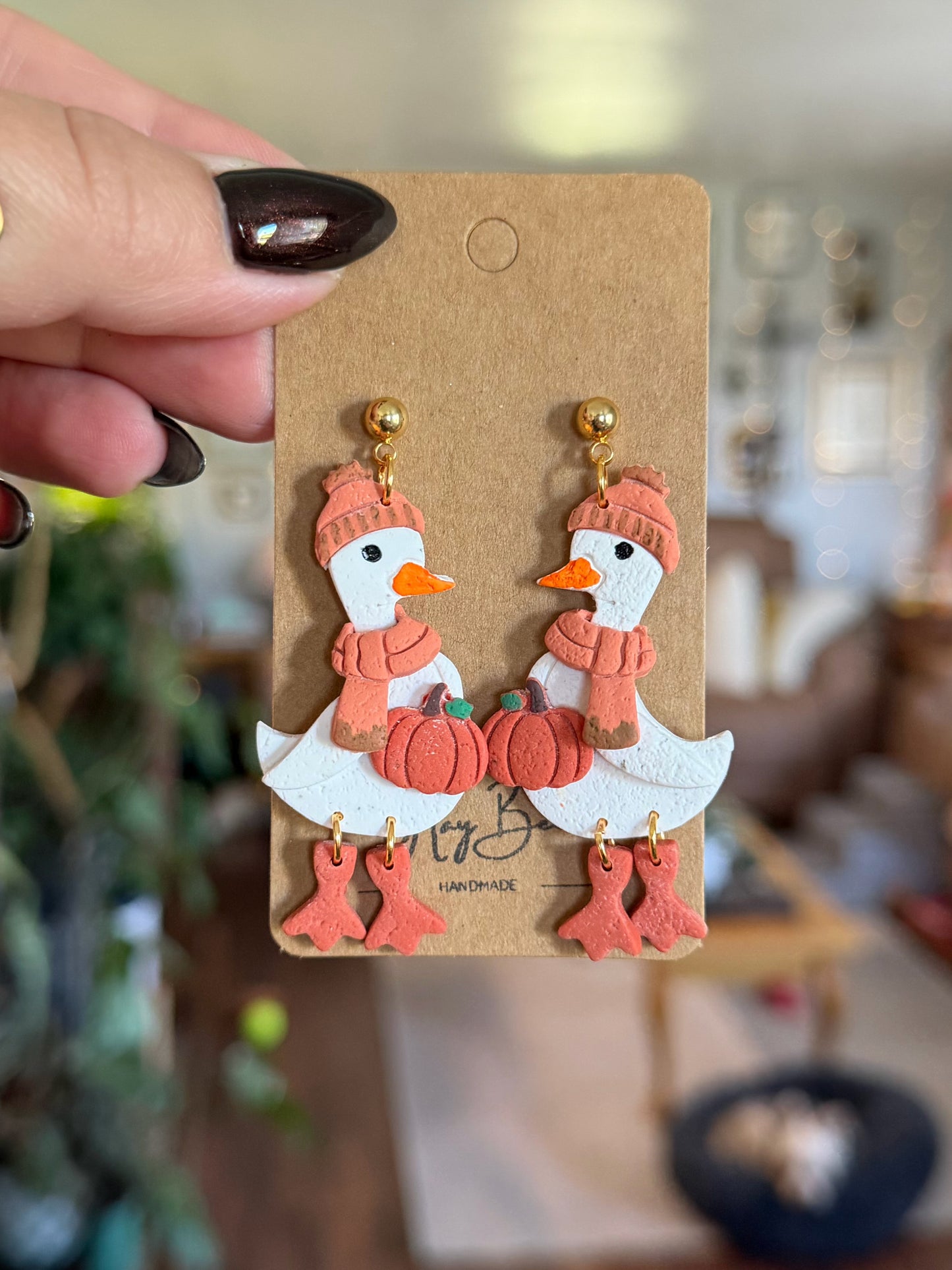 Fall Porch Goose Earrings