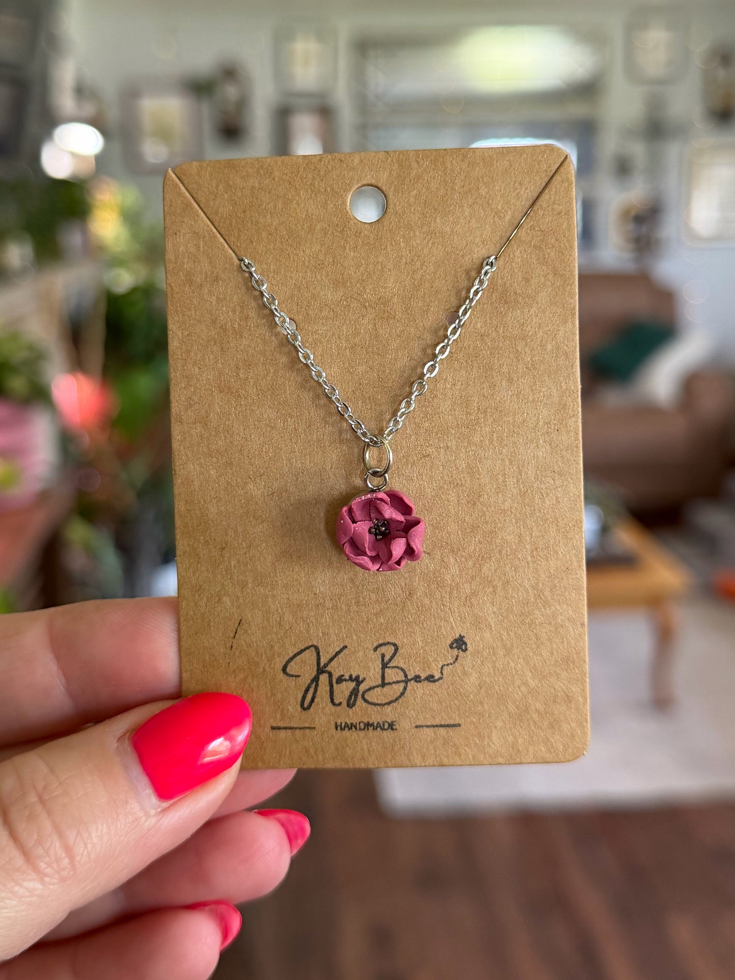 Sculpted Raspberry Flower Necklace