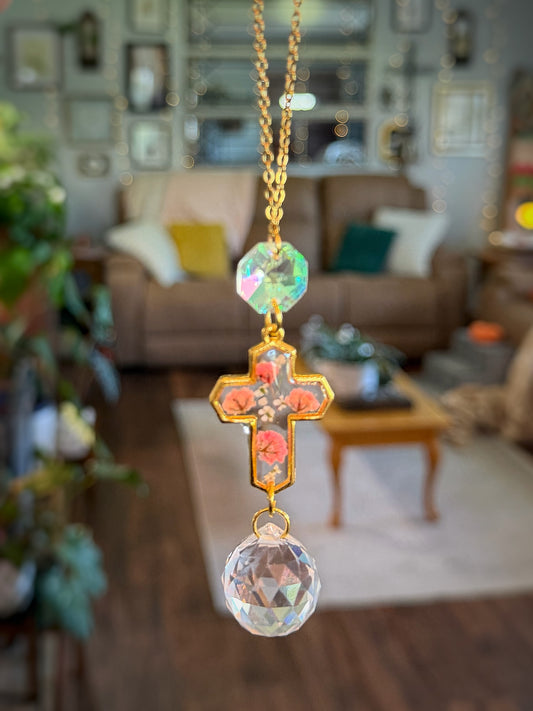 Baby’s Breath Cross Rearview Mirror Charm
