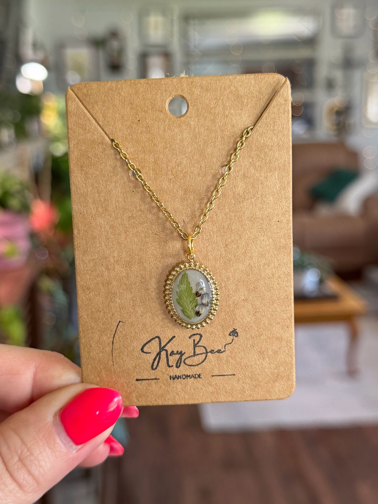 Beaded Gold Oval Necklace