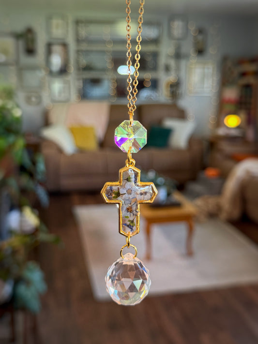 Forget Me Not Cross Rearview Mirror Charm