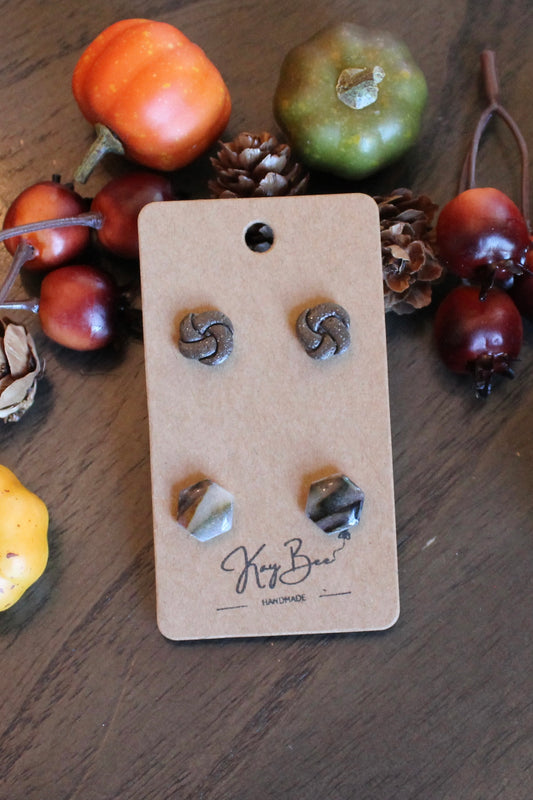 Fall Marble Hexagon Studs