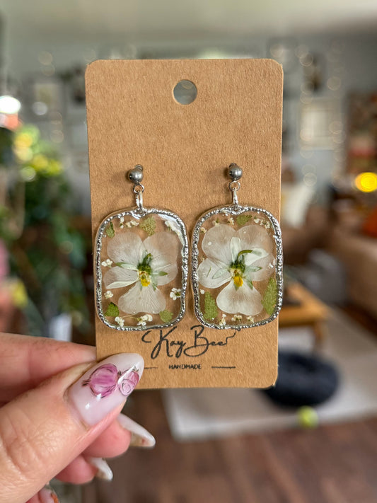 White Viola Earrings