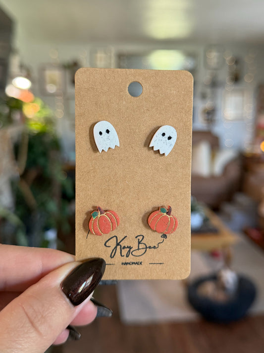 Ghost and Pumpkin Studs