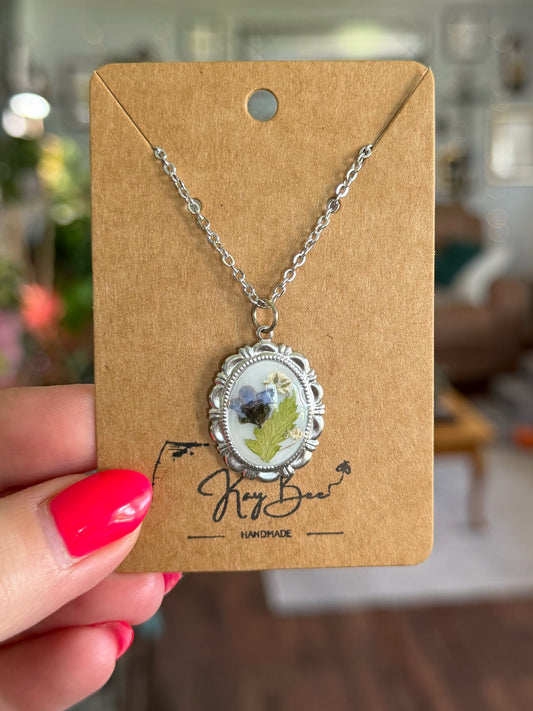 Scalloped Silver Oval Necklace