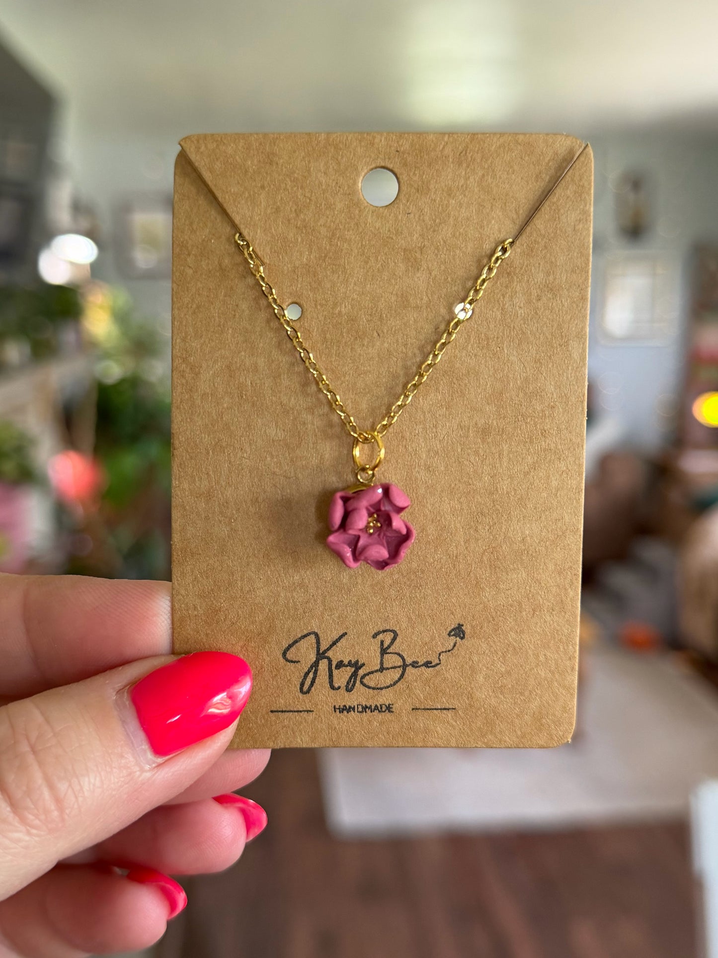 Sculpted Raspberry Flower Necklace