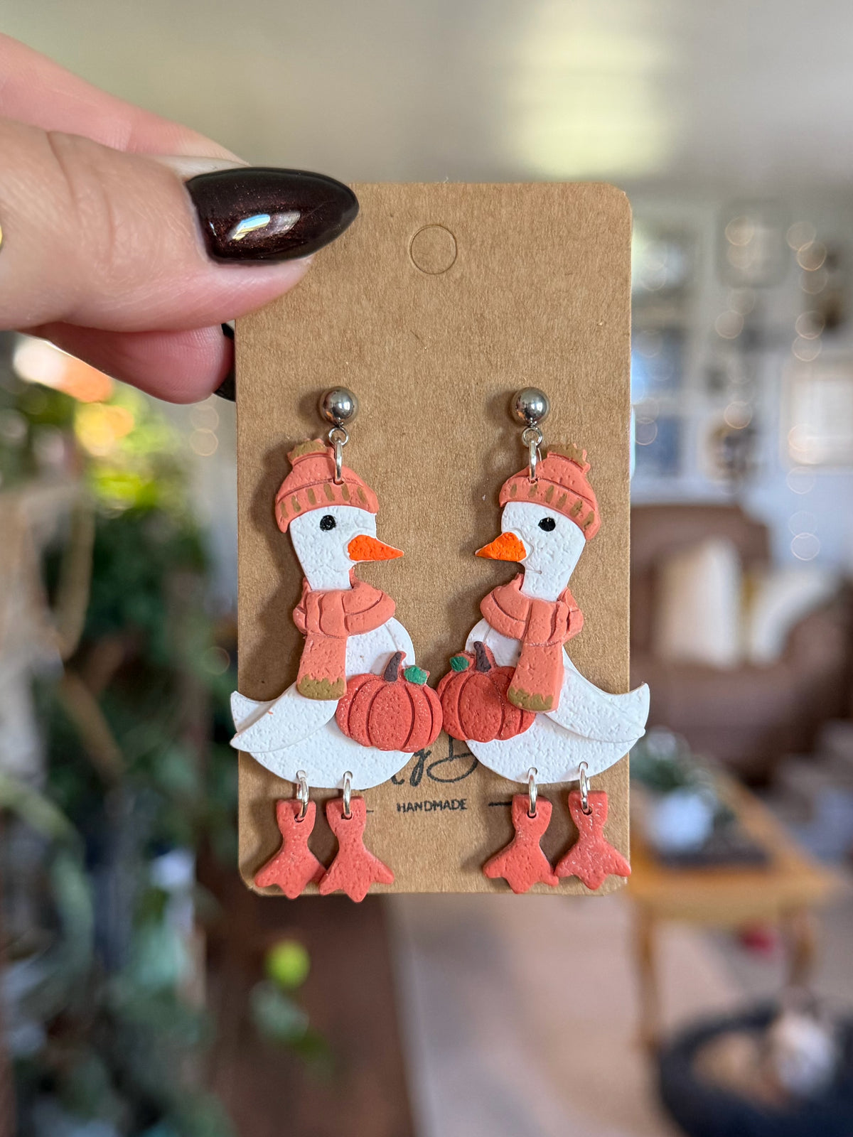 Fall Porch Goose Earrings