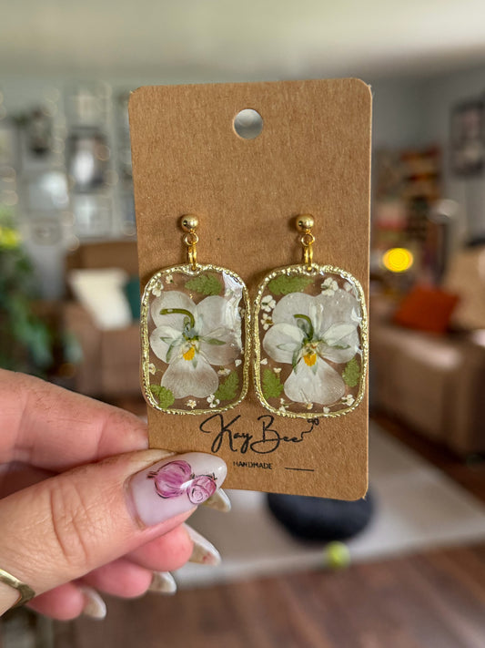 White Viola Earrings