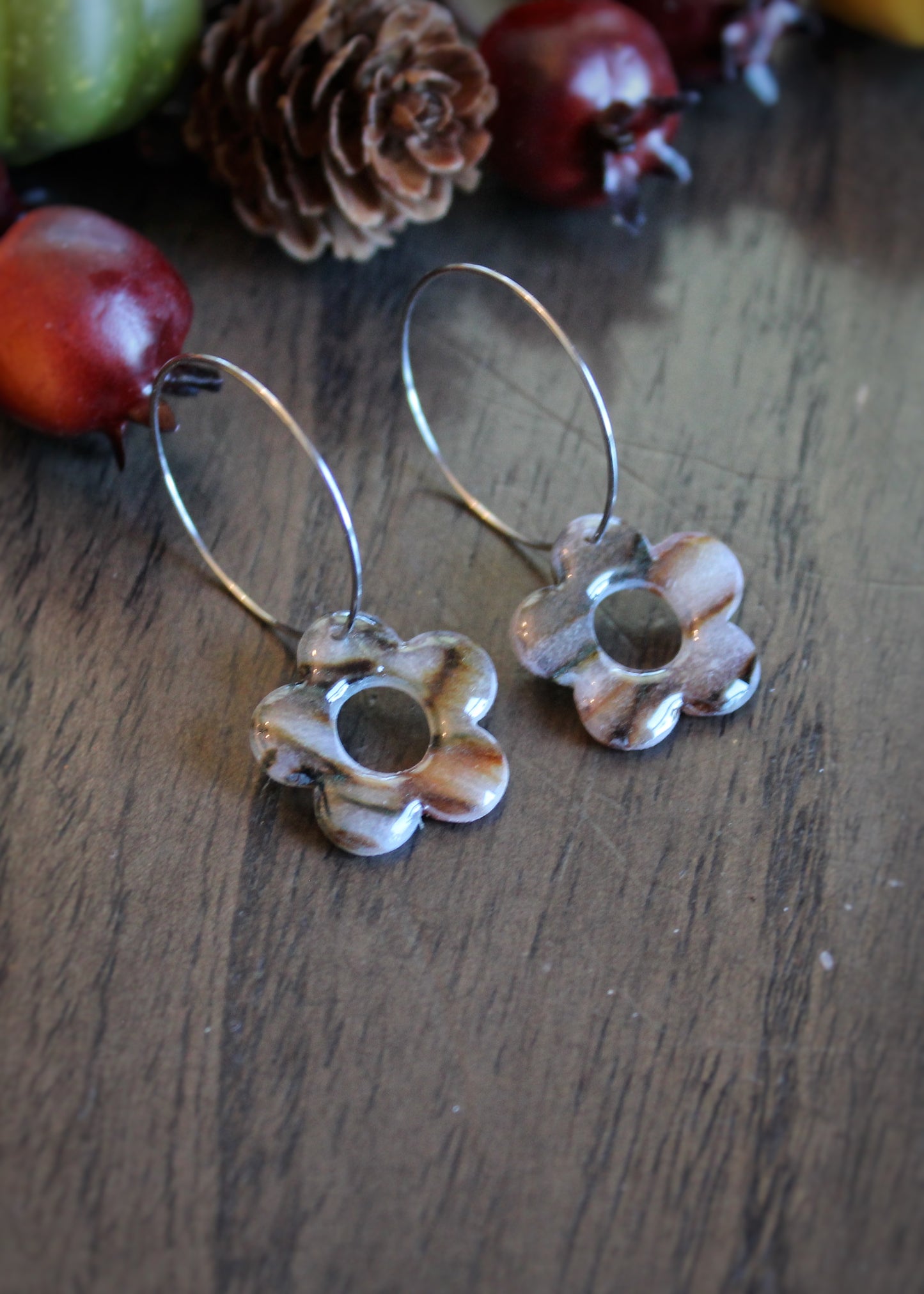 Fall Marble Daisy Hoops