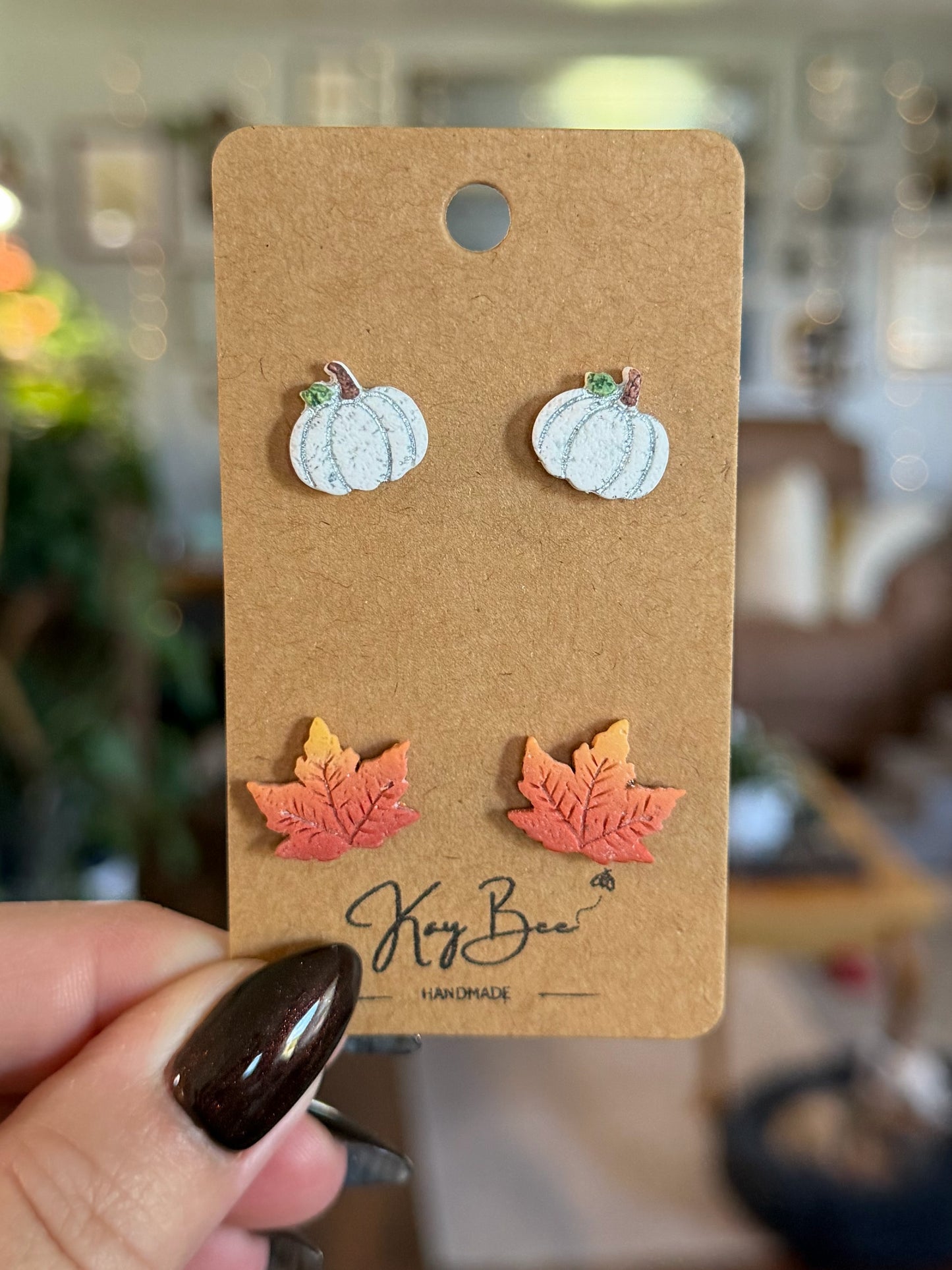 Gradient Maple Leaf and Pumpkin Studs