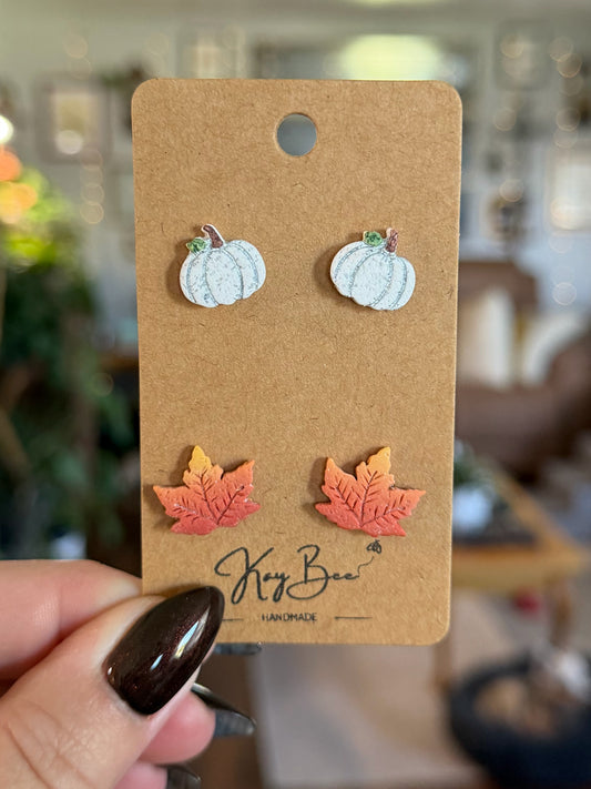 Gradient Maple Leaf and Pumpkin Studs