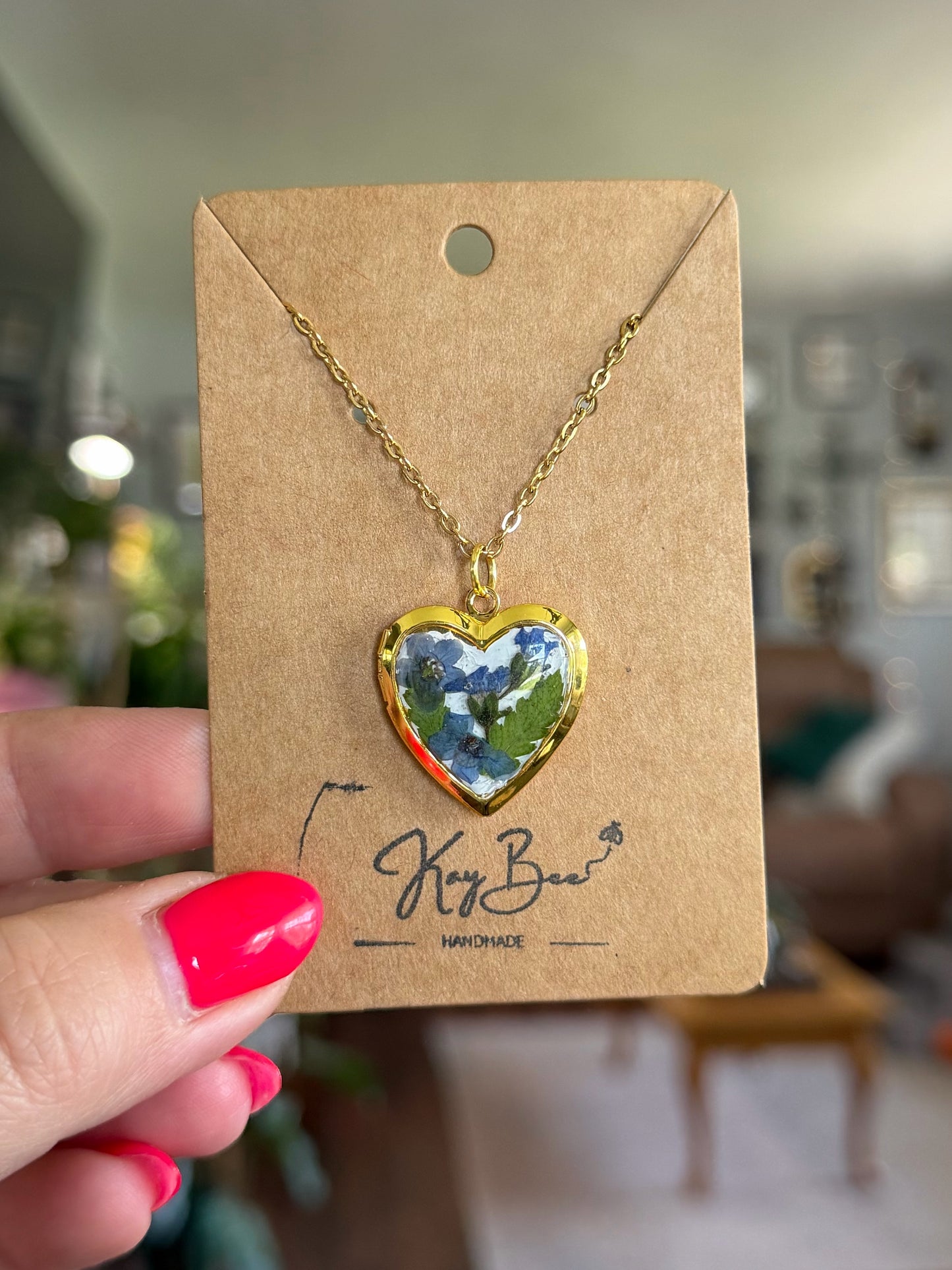 Forget Me Not Heart Locket Necklace