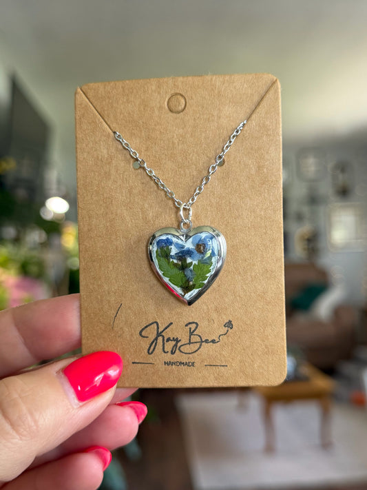Forget Me Not Heart Locket Necklace