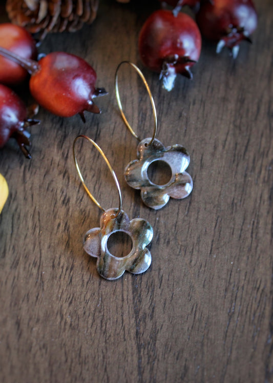 Fall Marble Daisy Hoops