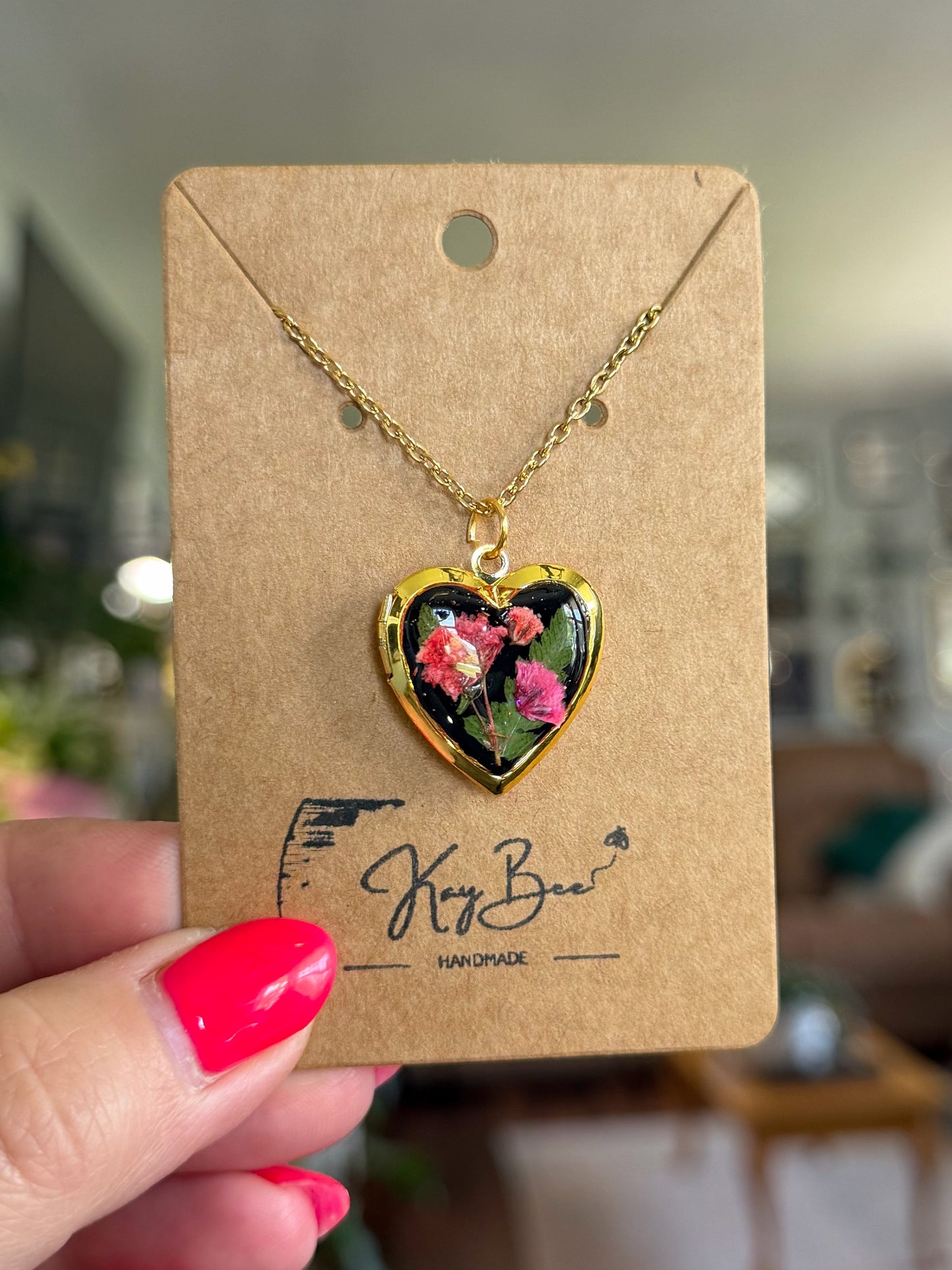 Peachy Pink Heart Locket Necklace