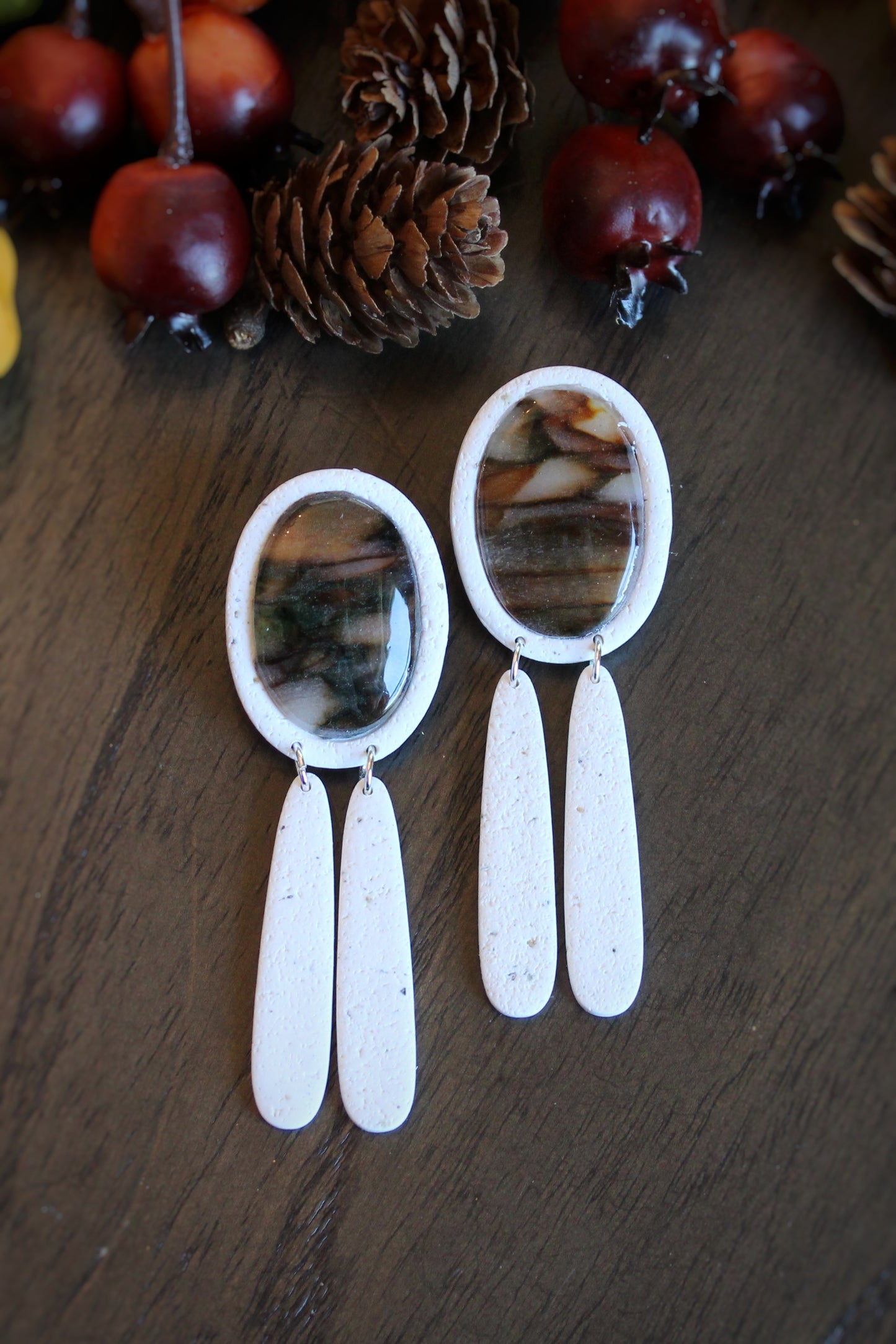 Oval Bezel Marble Studs