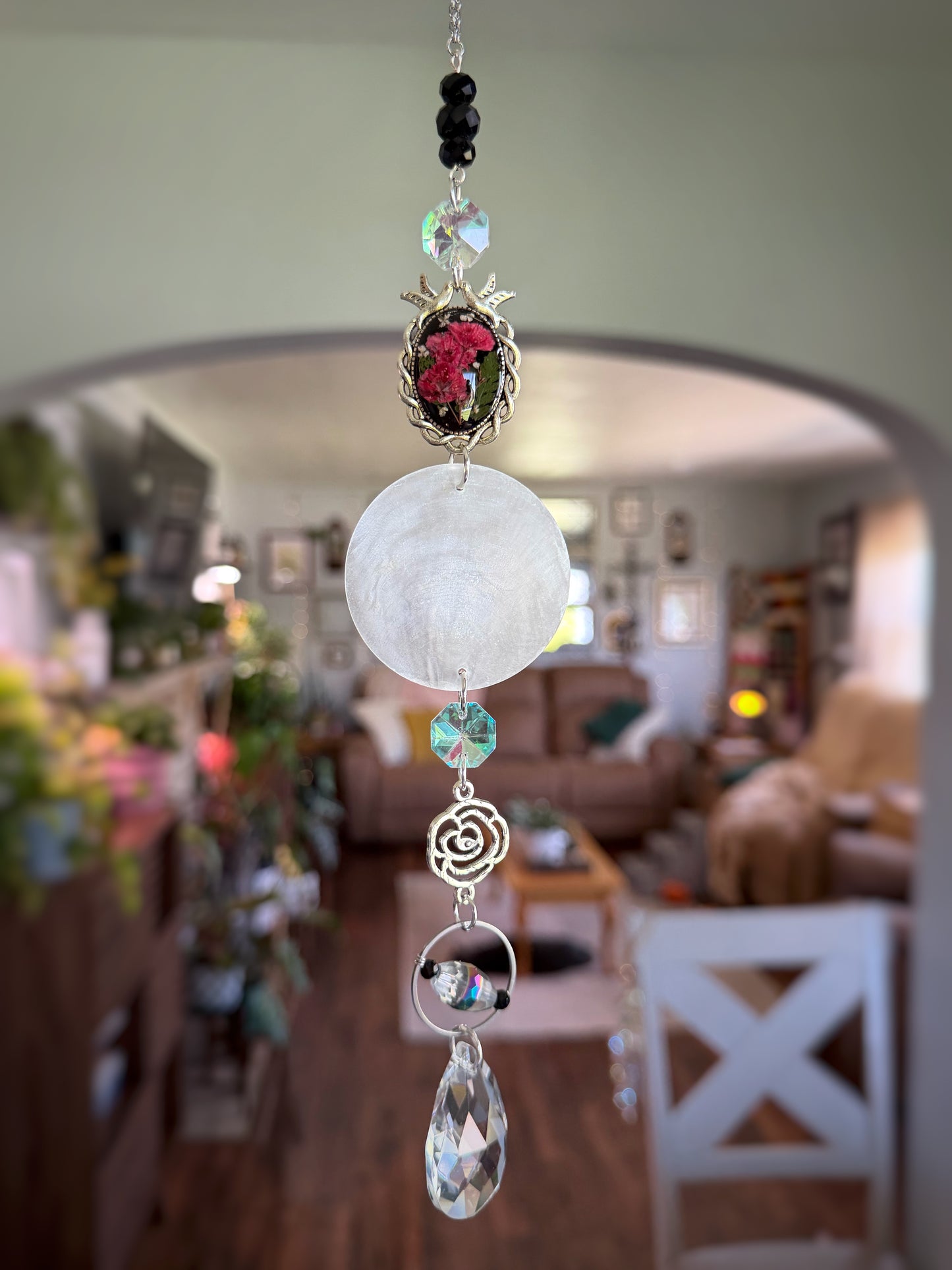 Pink Baby’s Breath Bird Sun Catcher