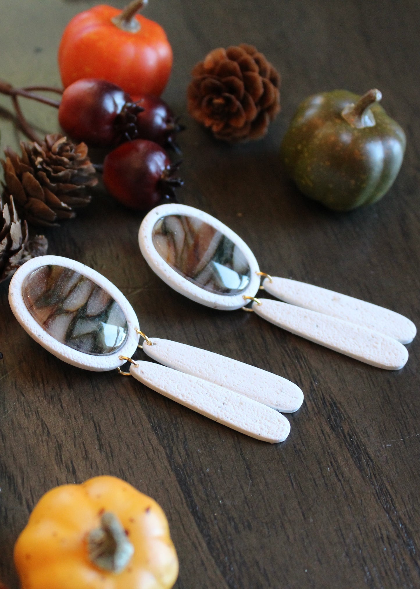 Oval Bezel Marble Studs