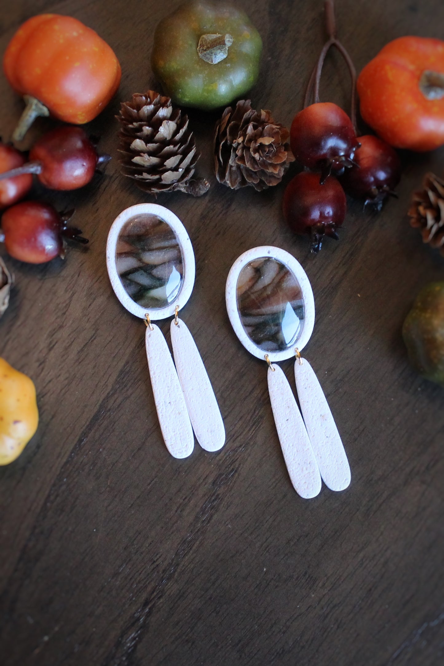 Oval Bezel Marble Studs