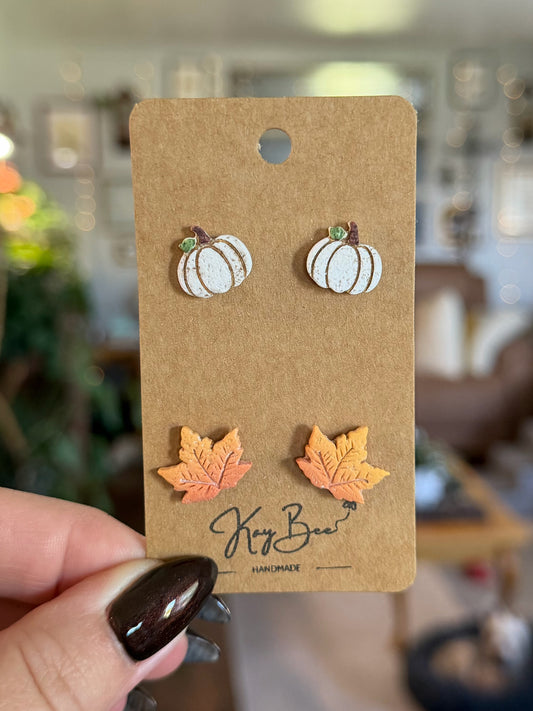 Gradient Maple Leaf and Pumpkin Studs