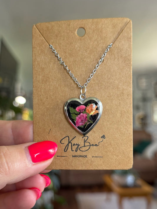 Peachy Pink Heart Locket Necklace