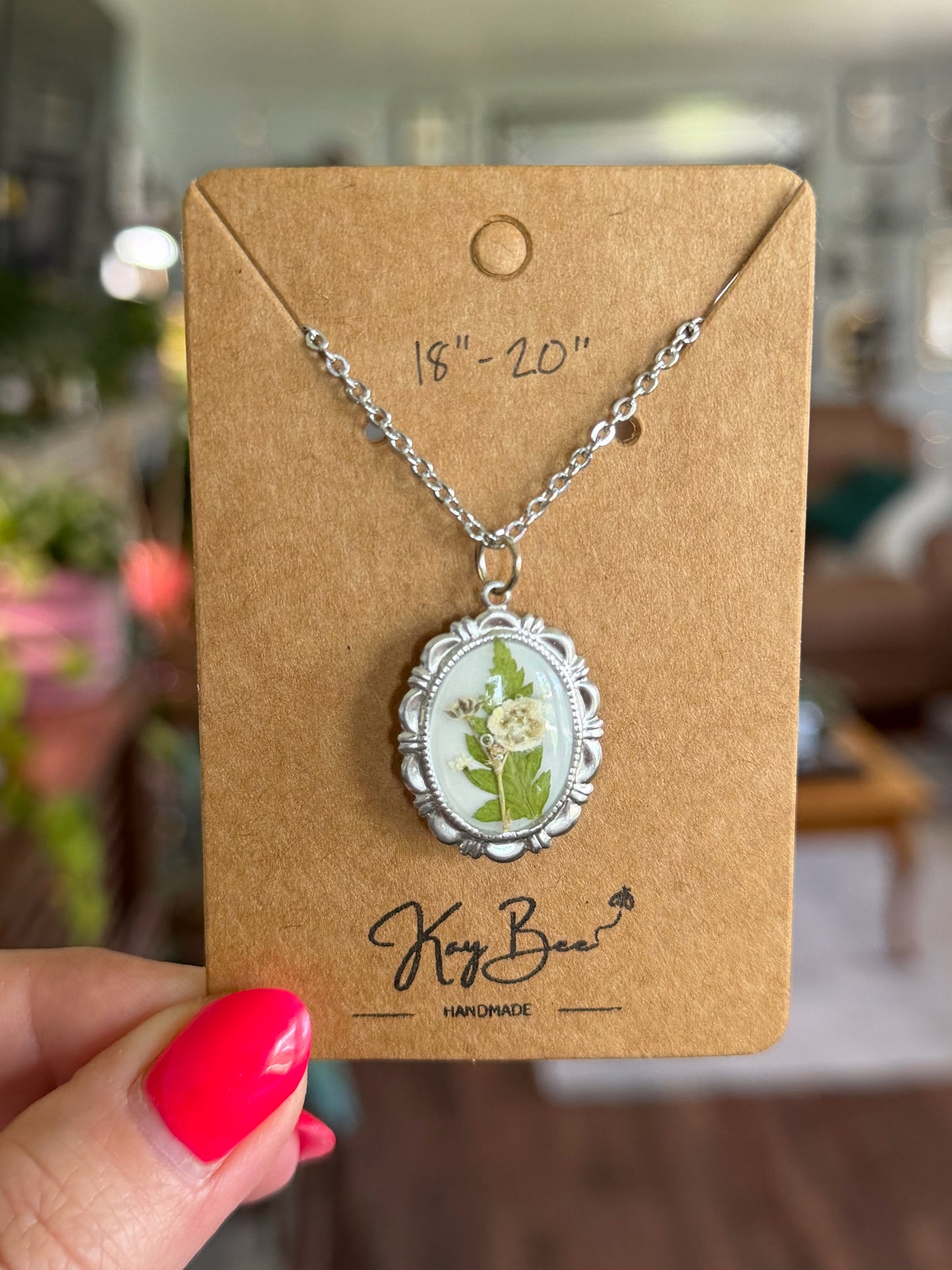 Scalloped Silver Oval Necklace