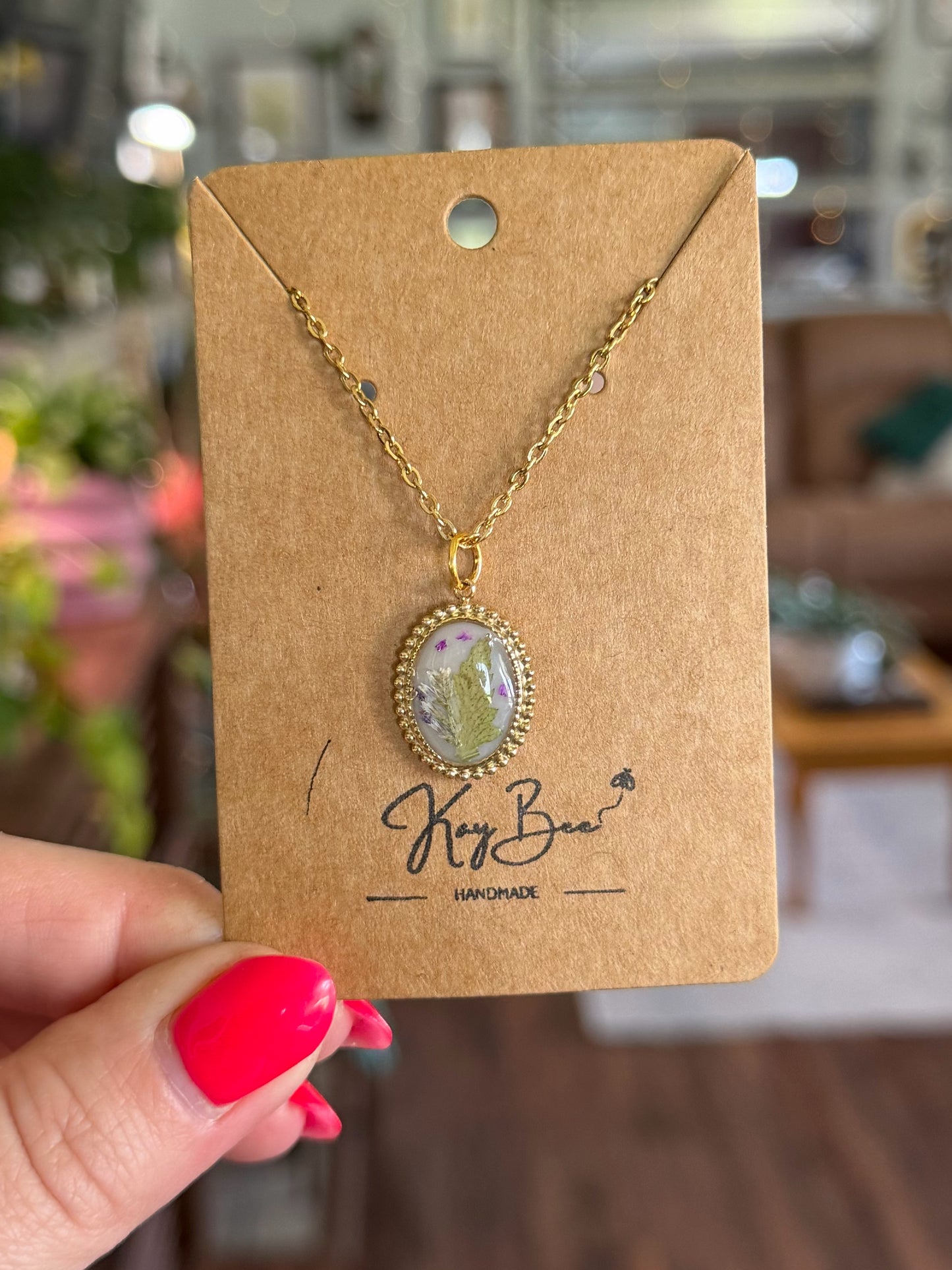 Beaded Gold Oval Necklace
