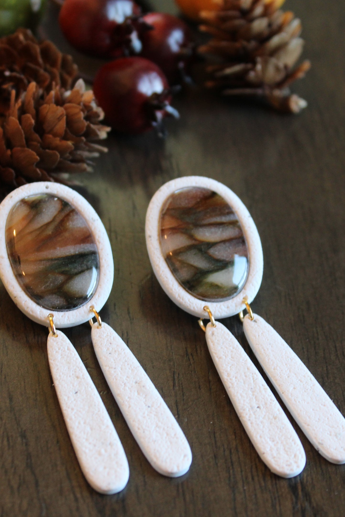 Oval Bezel Marble Studs
