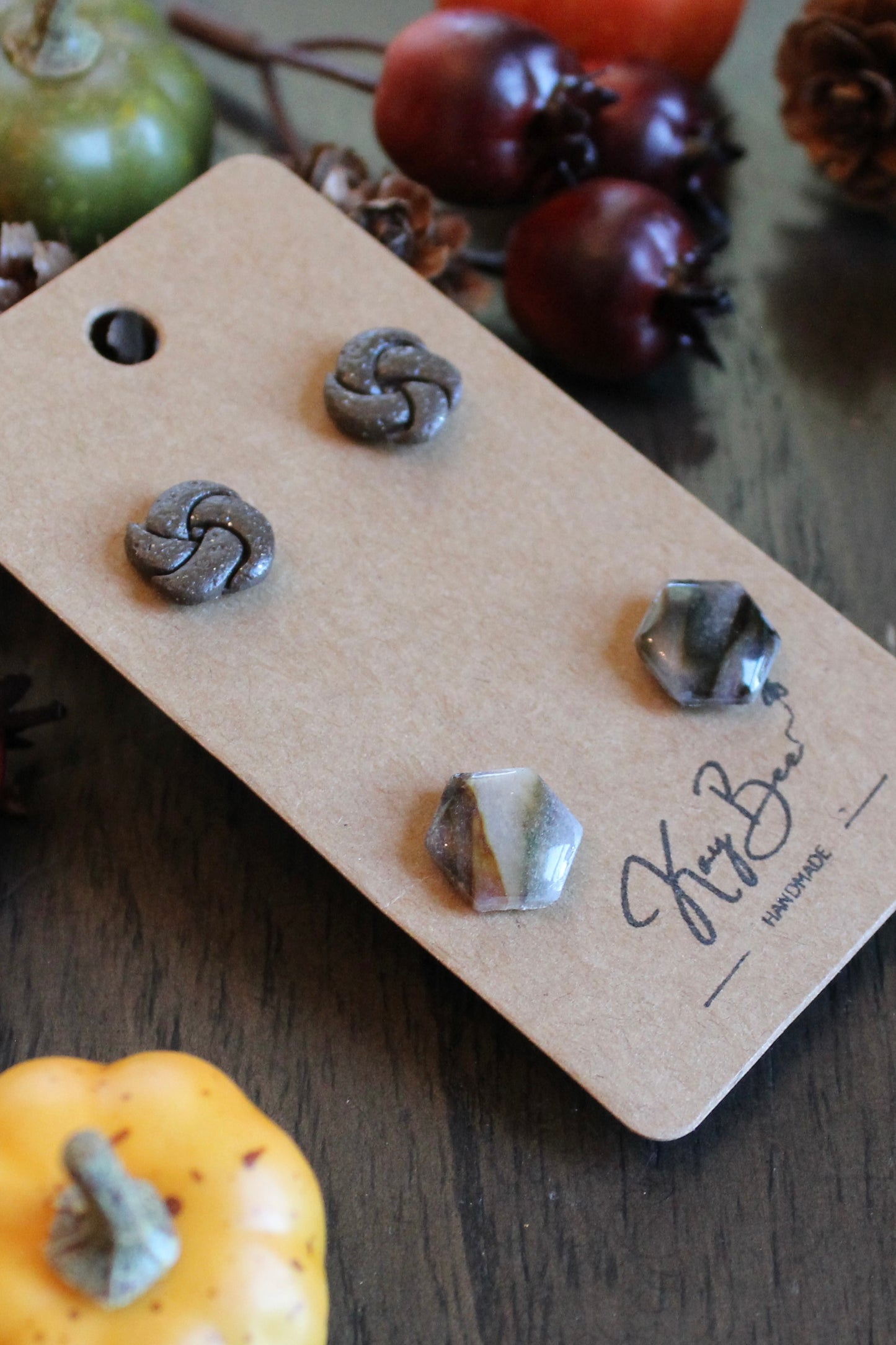 Fall Marble Hexagon Studs