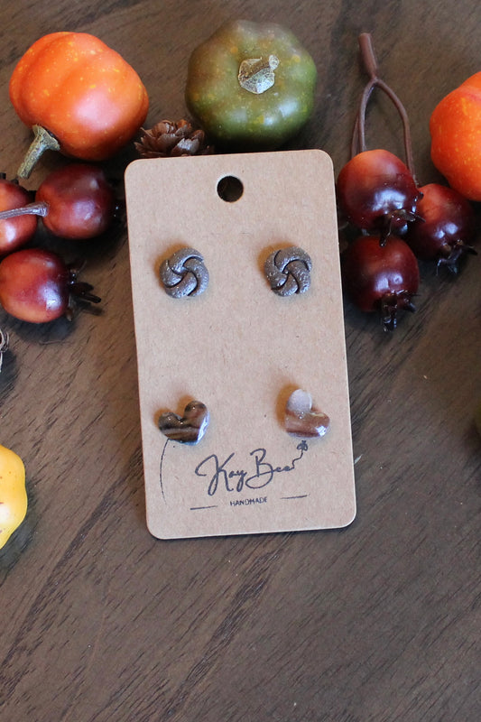 Marble Heart and Knot Studs