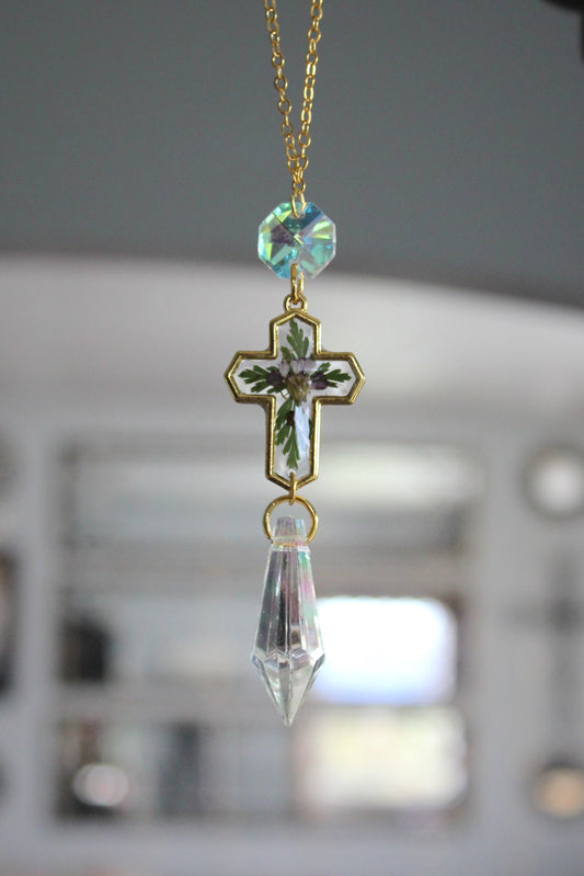 Purple Cross Rear View Mirror Charm