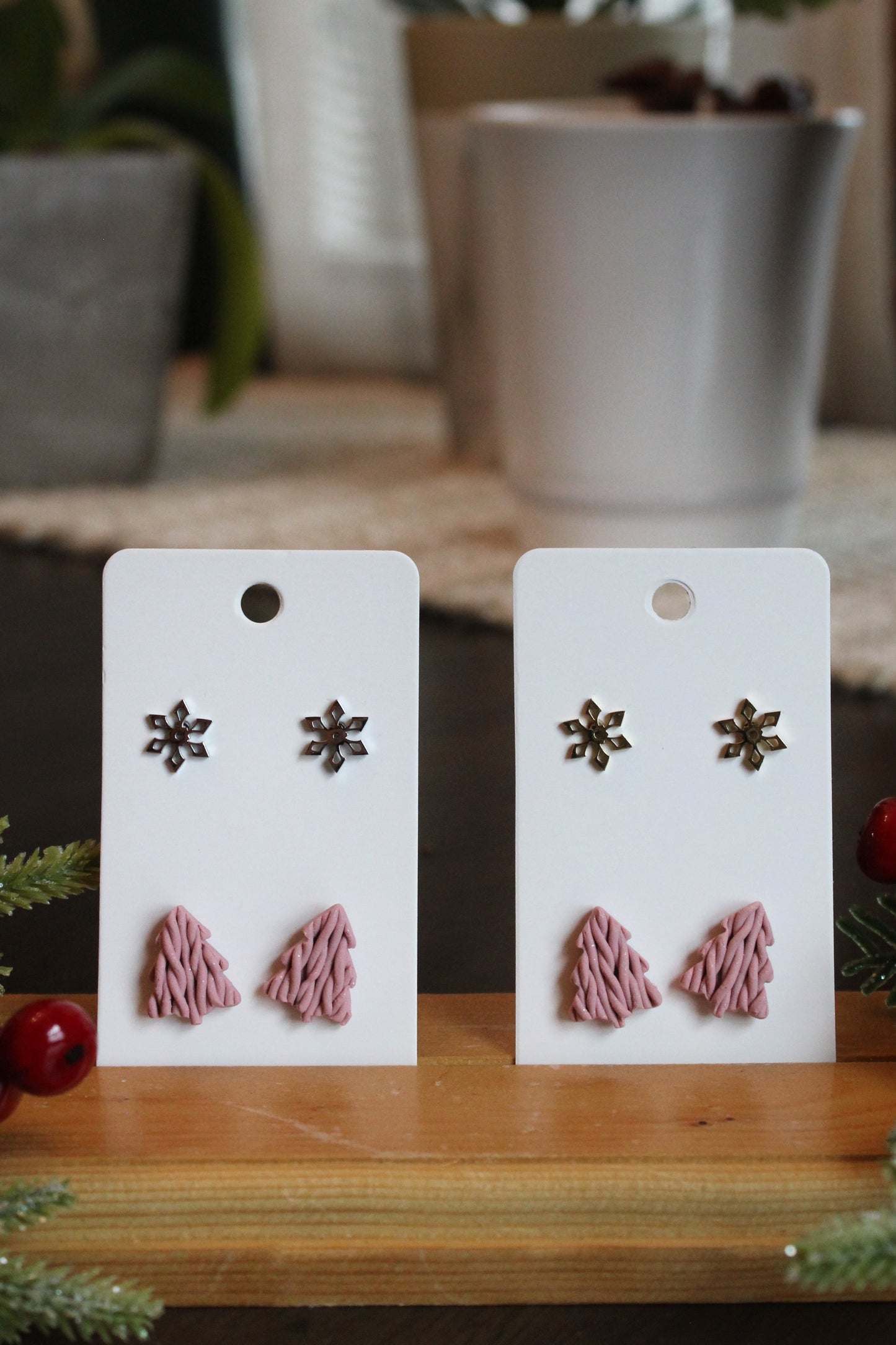 Pink Sweater Tree Studs