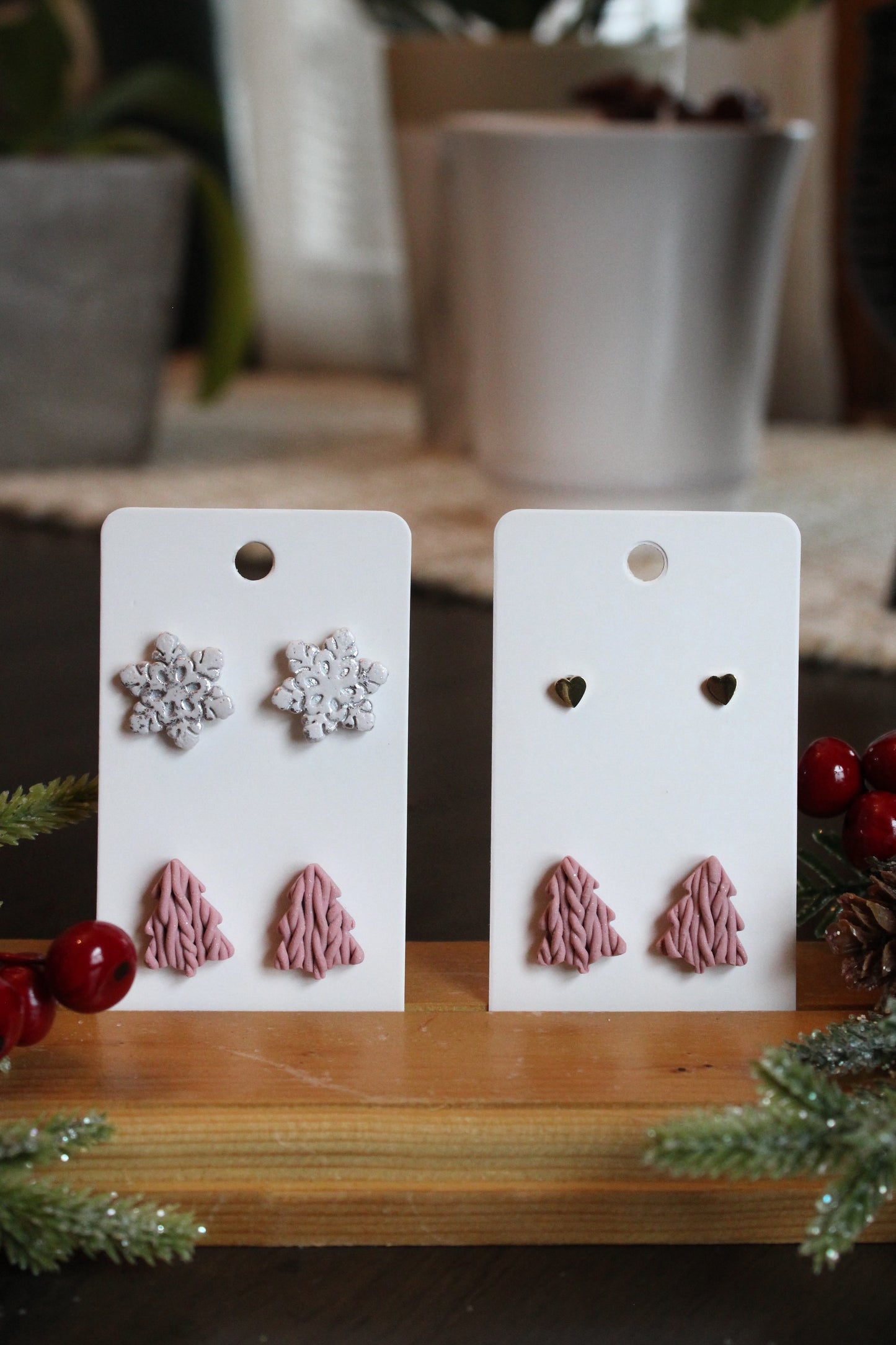 Pink Sweater Tree Studs