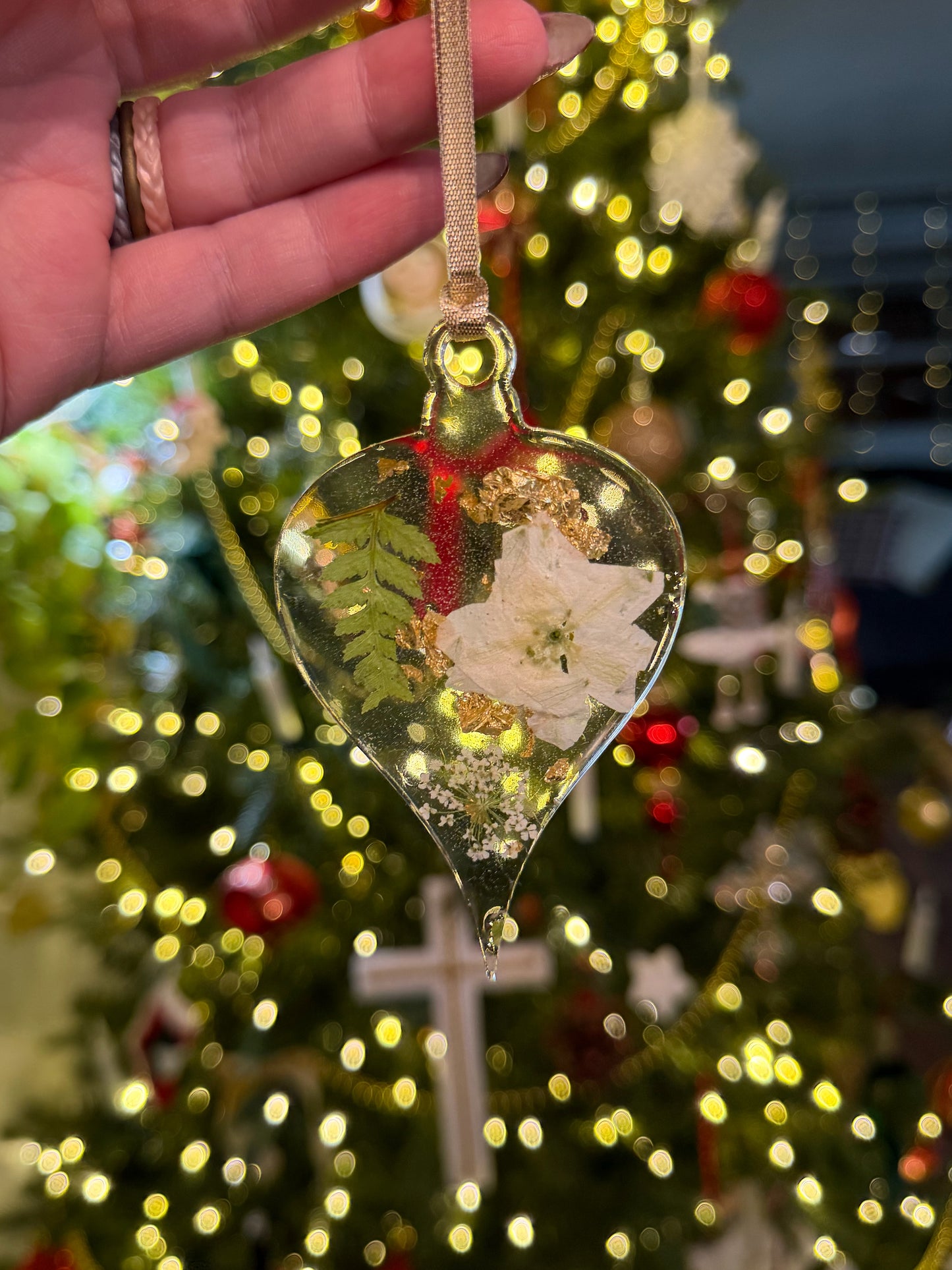 White Larkspur and Fern Ornament