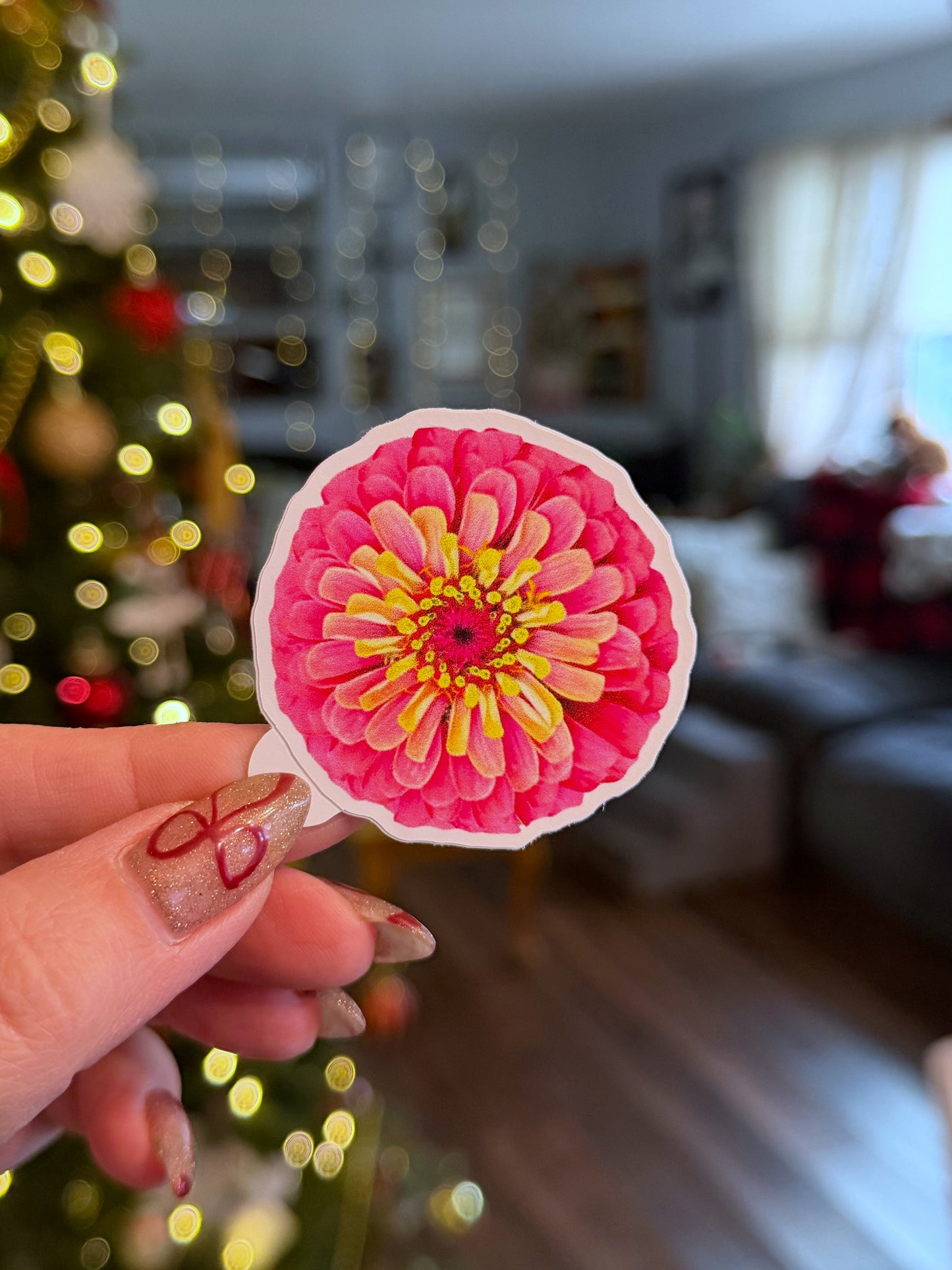 Queen Lime Red Zinnia Sticker