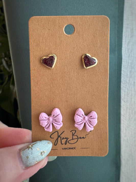 Glitter Heart & Bow Studs