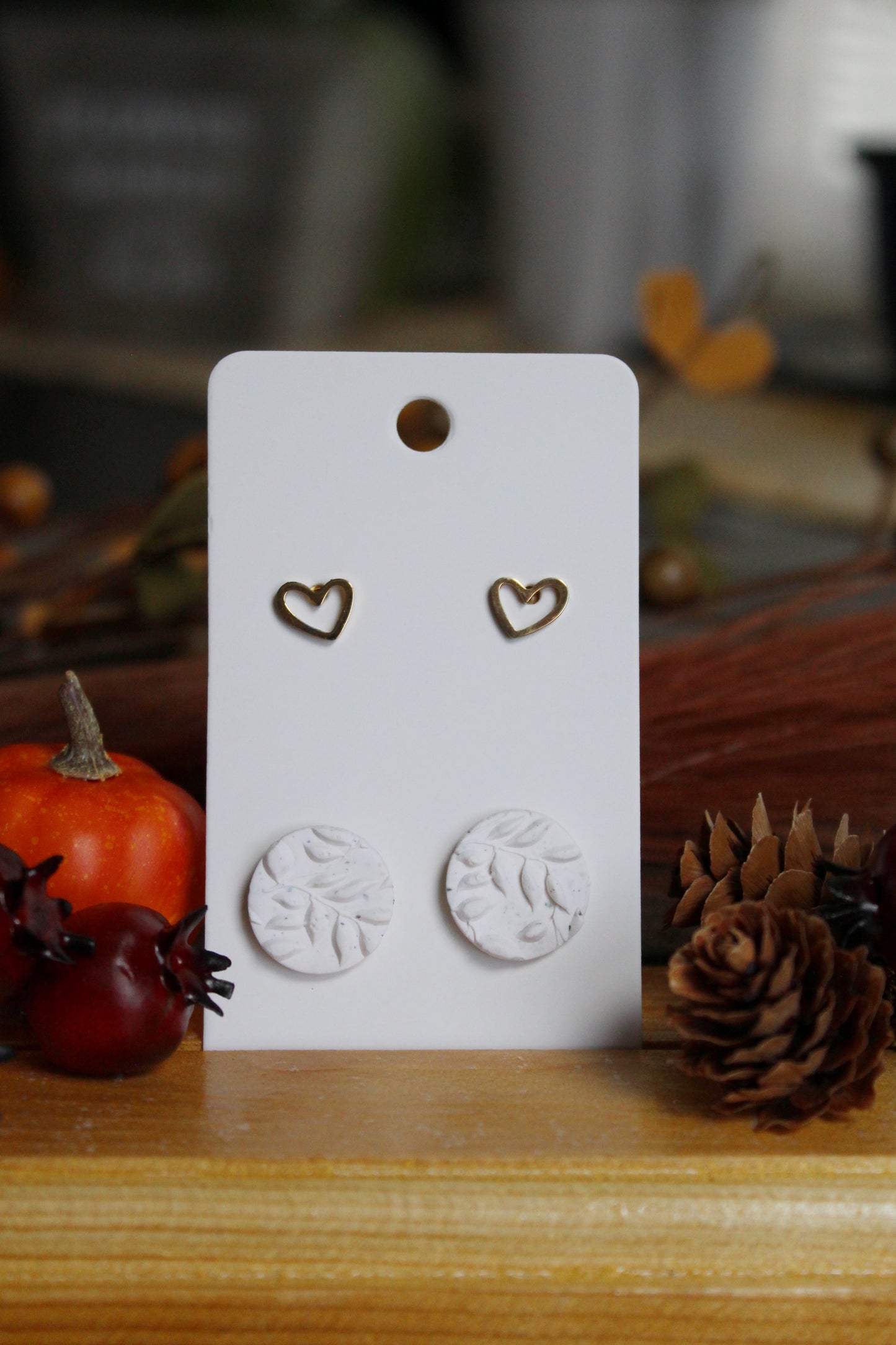 White Leafy Studs and Hearts