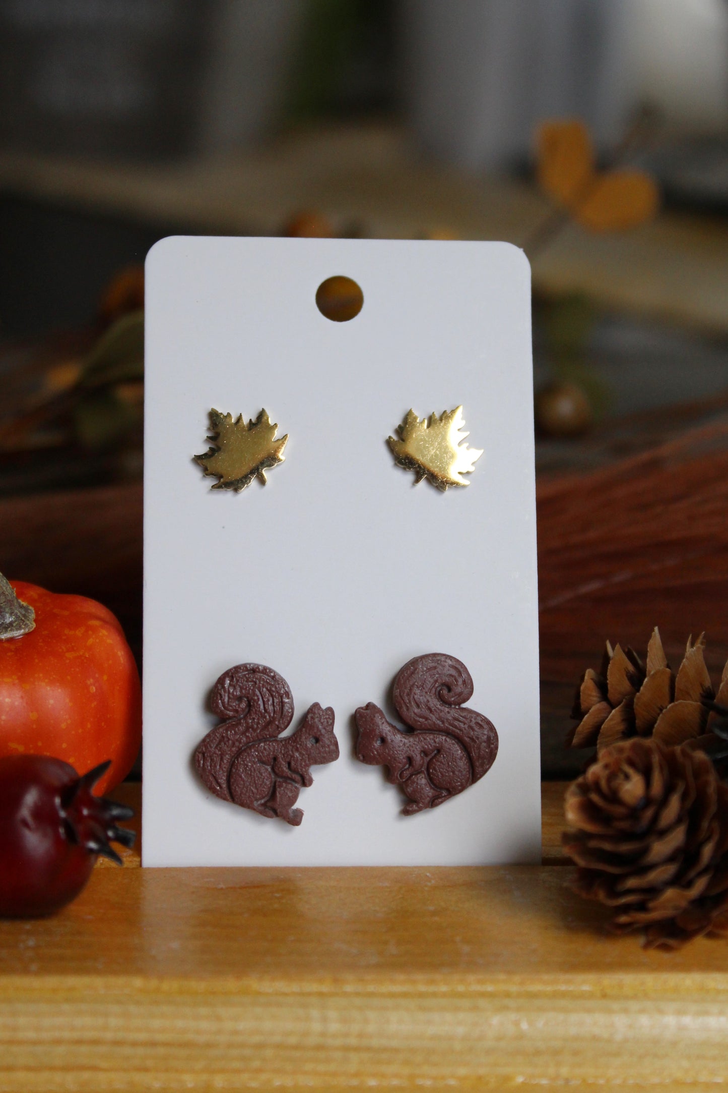 Squirrel and Maple Leaf Studs