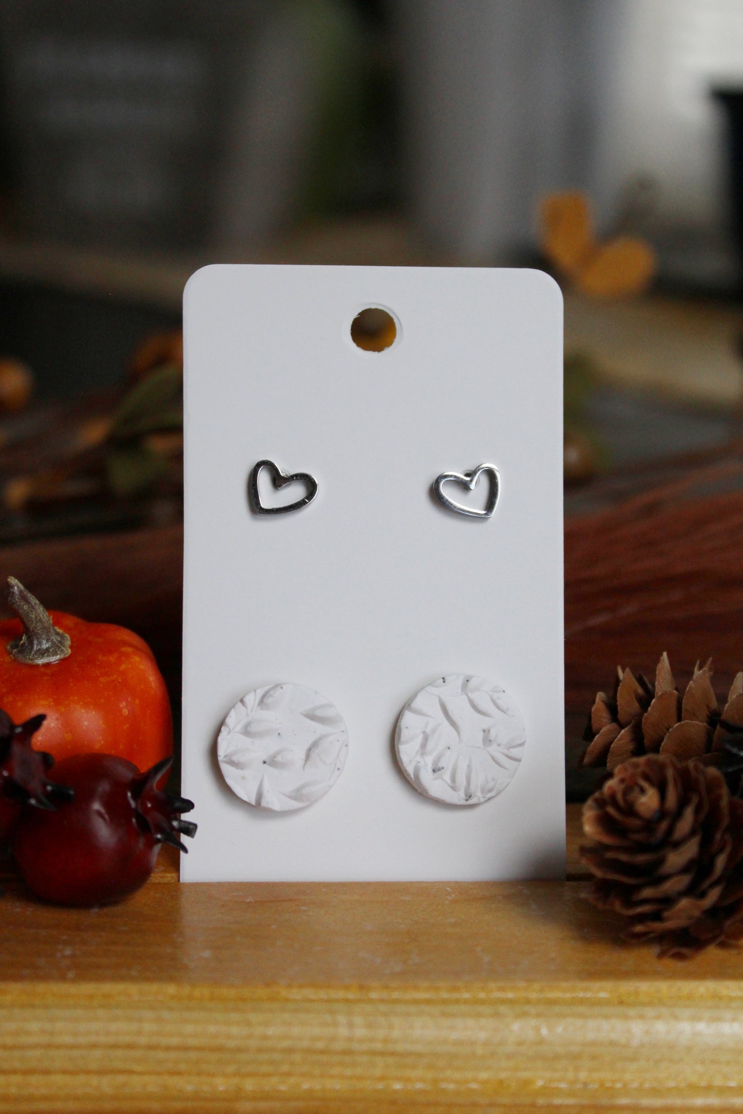 White Leafy Studs and Hearts