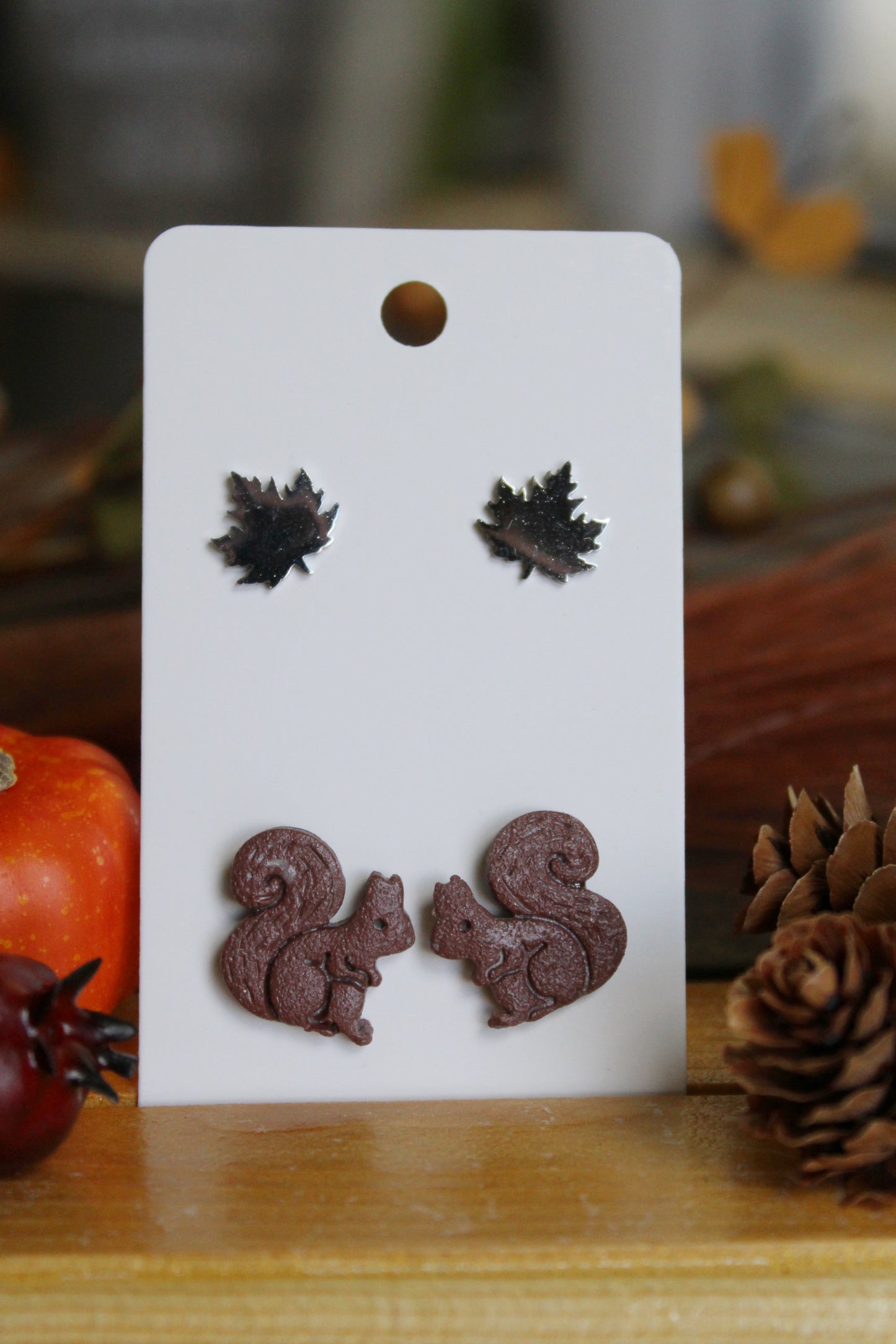 Squirrel and Maple Leaf Studs