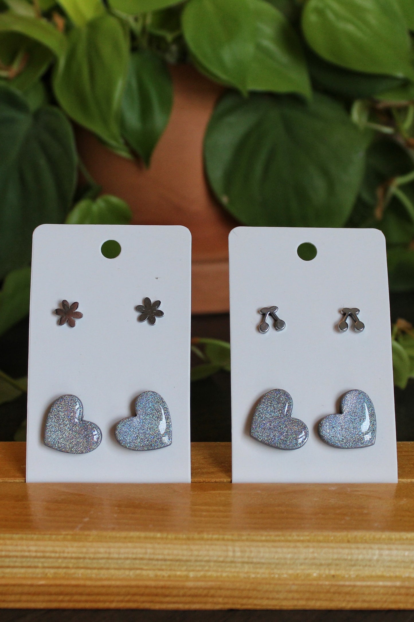 Holographic Heart Studs