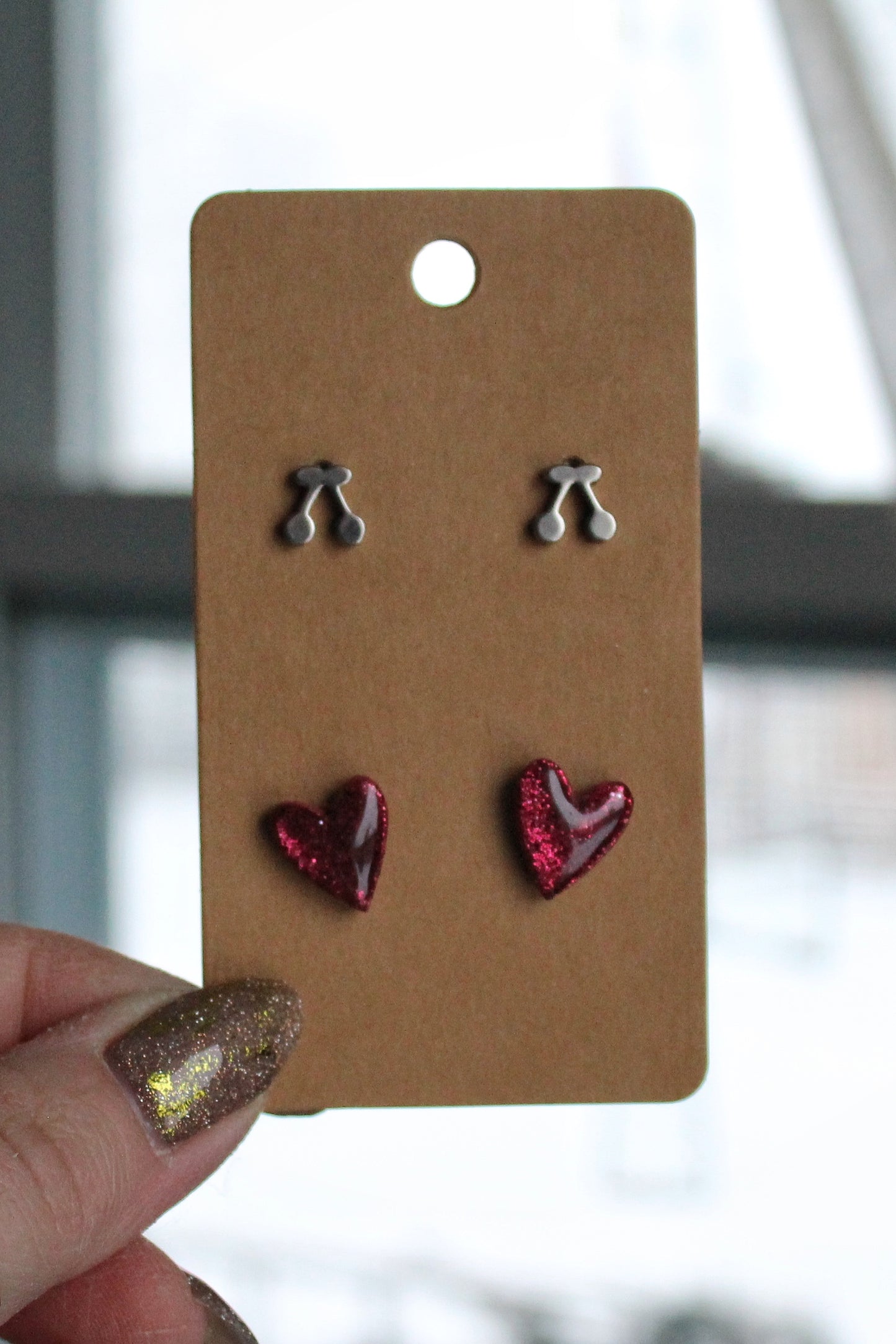 Glitter Heart Studs