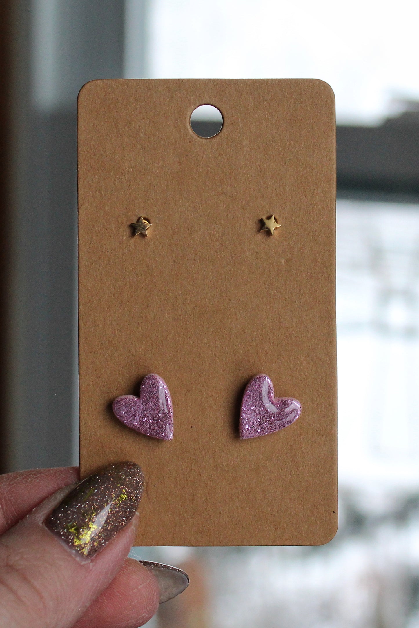 Glitter Heart Studs
